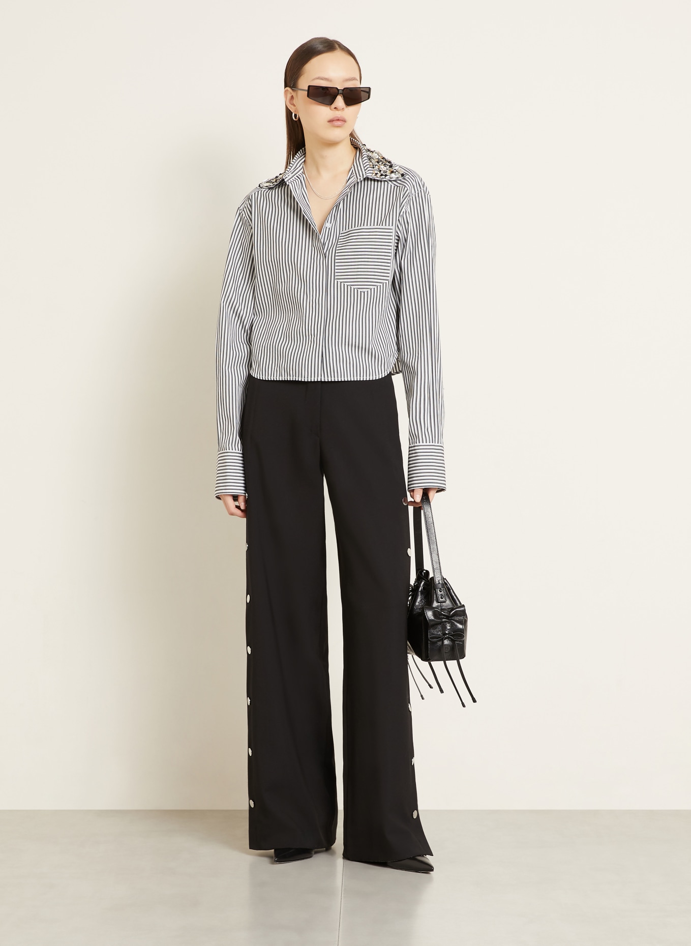 SPORTMAX Chemise SPXQUAGGA avec pierres décoratives: NOIR / BLANC