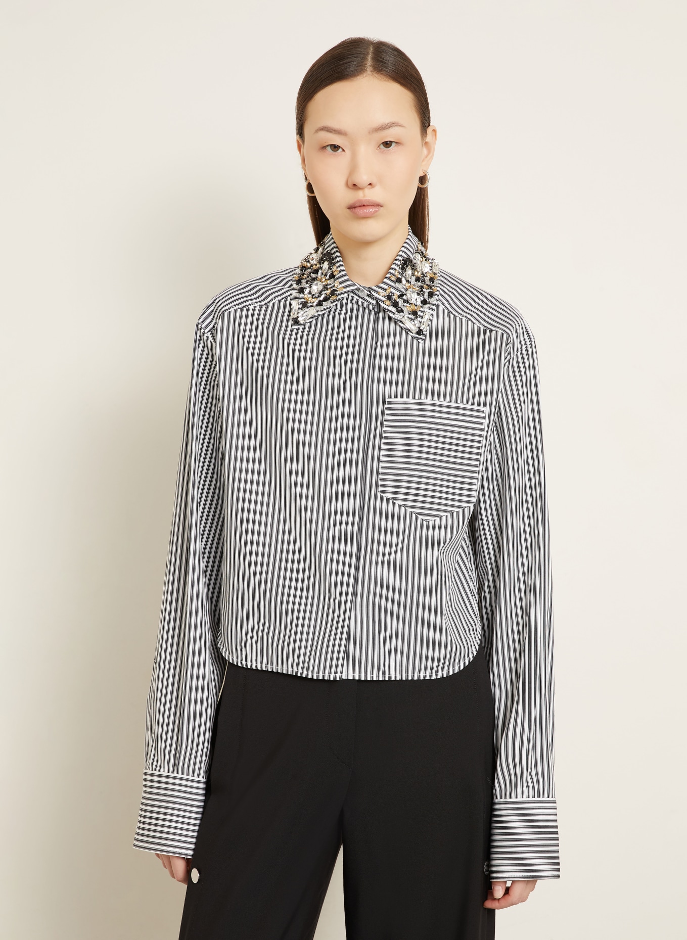 SPORTMAX Chemise SPXQUAGGA avec pierres décoratives: NOIR / BLANC