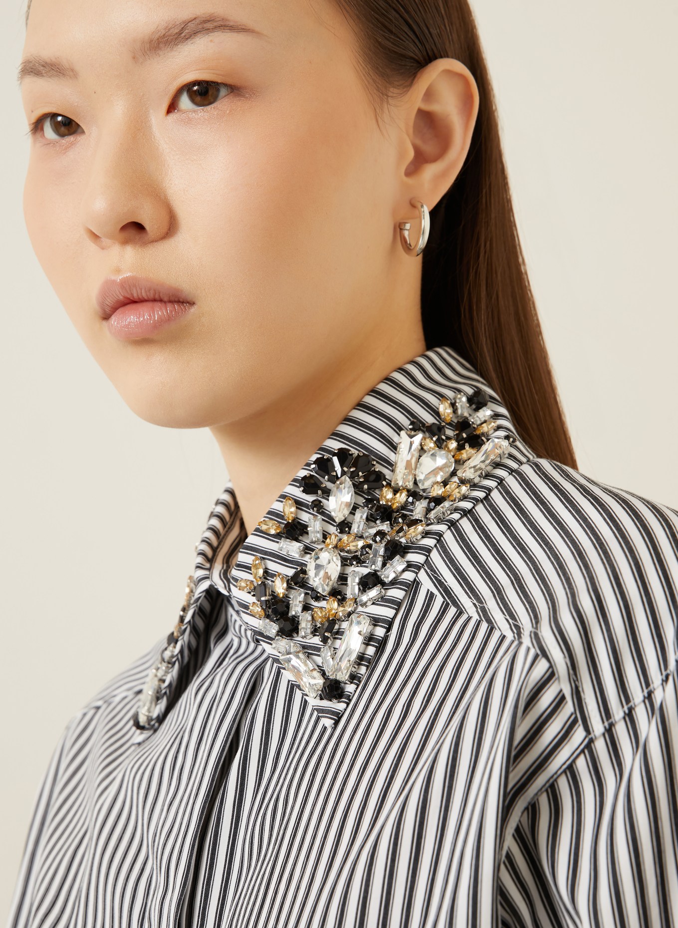 SPORTMAX Chemise SPXQUAGGA avec pierres décoratives: NOIR / BLANC