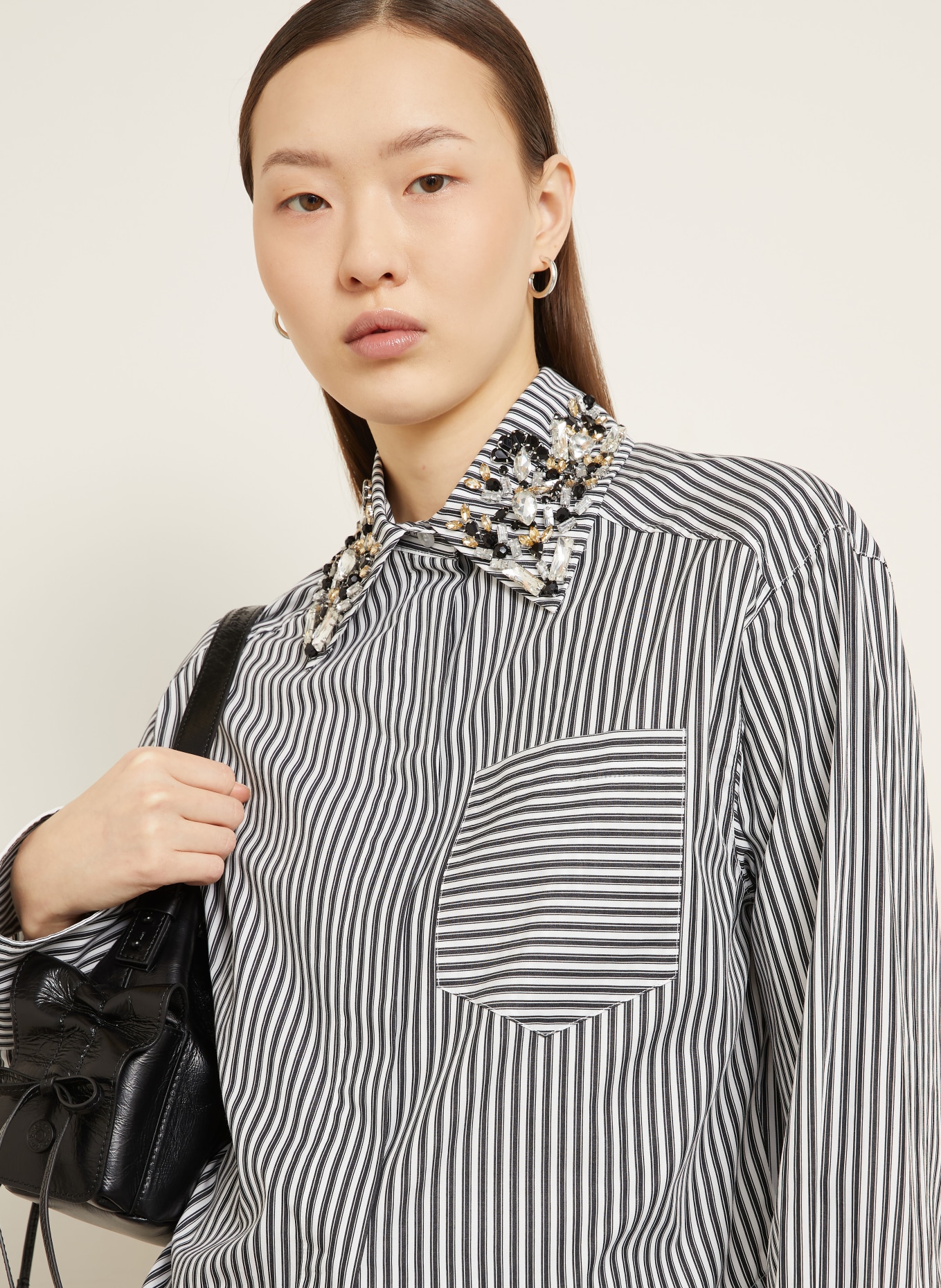 SPORTMAX Chemise SPXQUAGGA avec pierres décoratives: NOIR / BLANC