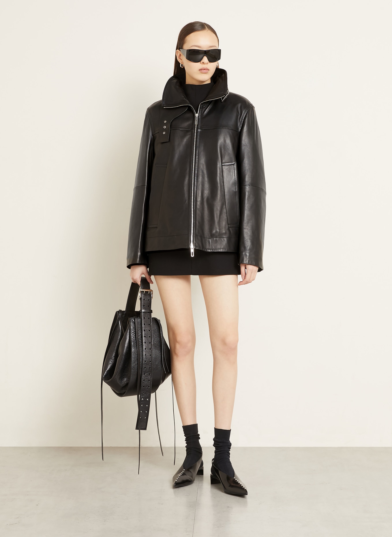 SPORTMAX Lederjacke SPXCIOCCA: SCHWARZ