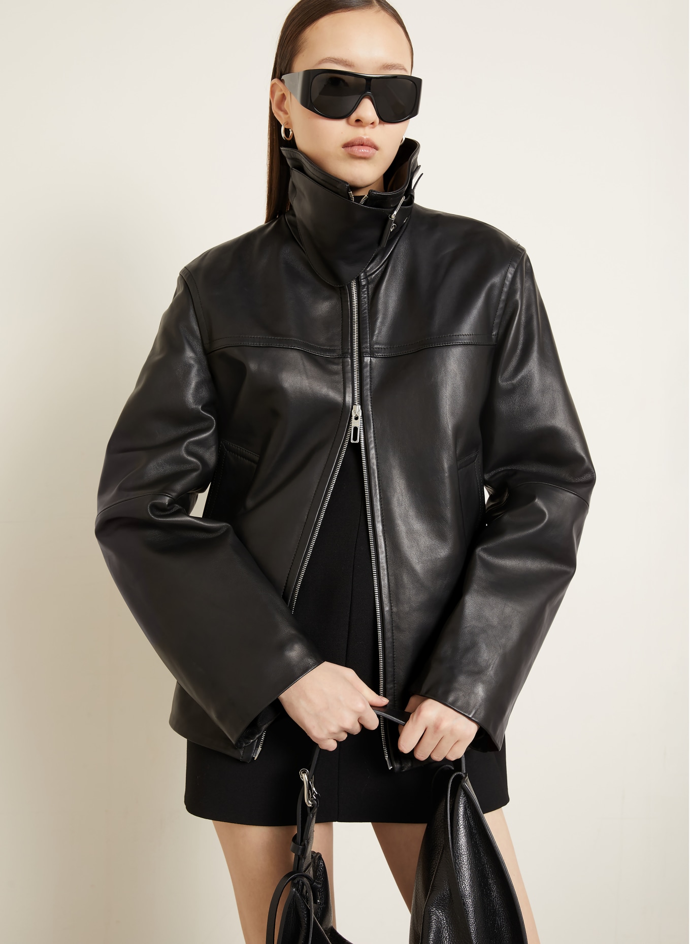 SPORTMAX Lederjacke SPXCIOCCA: SCHWARZ