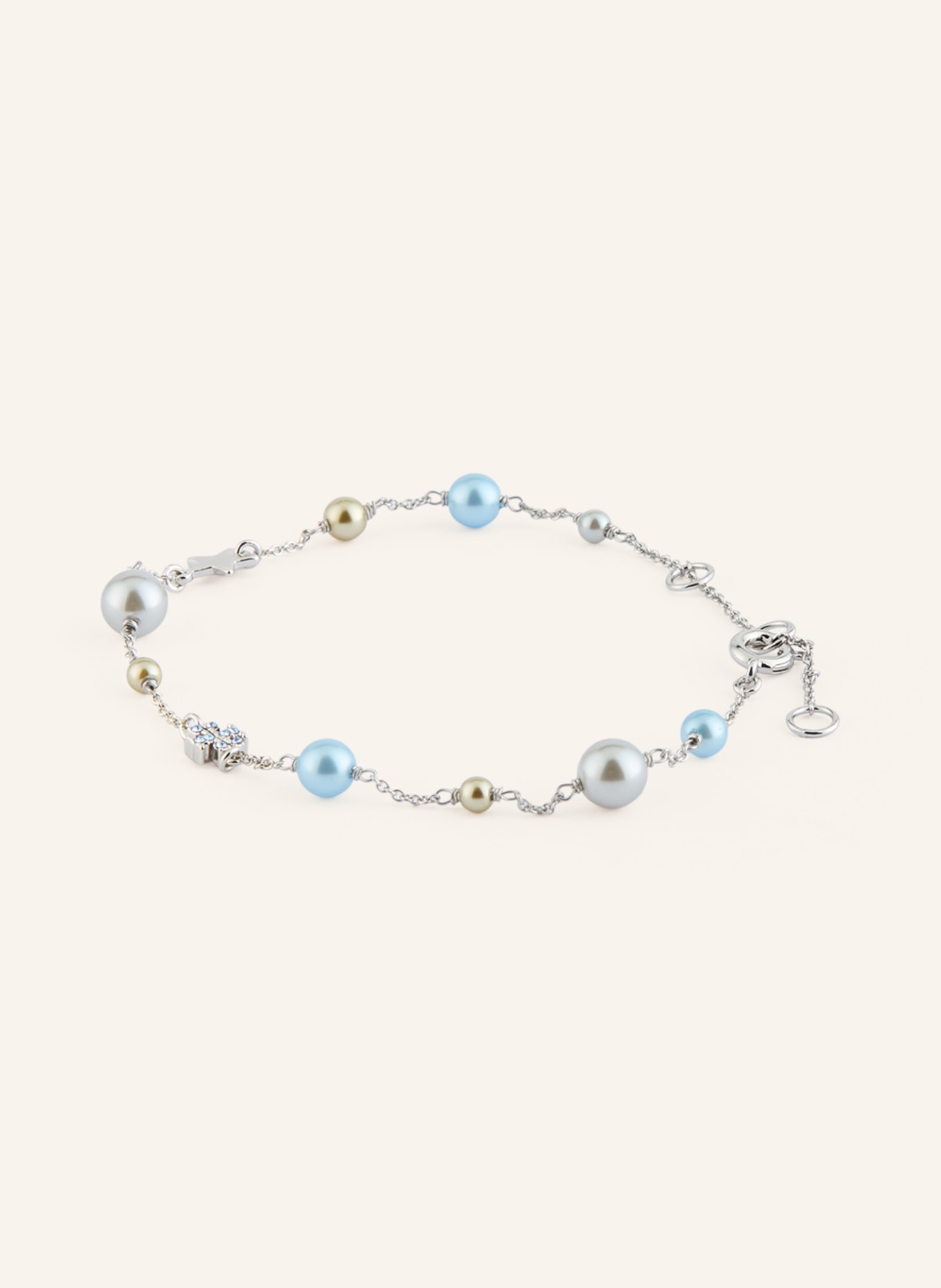 TORY BURCH Náramek MOONDANCE: STŘÍBRNÁ / BÉŽOVÁ / TMAVĚ MODRÁ