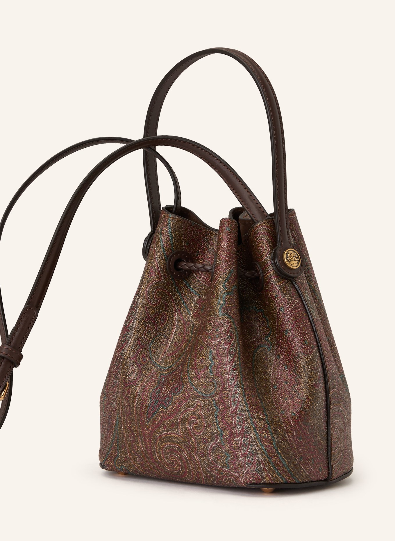 ETRO torba z kieszenią: CIEMNOBRĄZOWY / ZŁOTY / CIEMNOCZERWONY