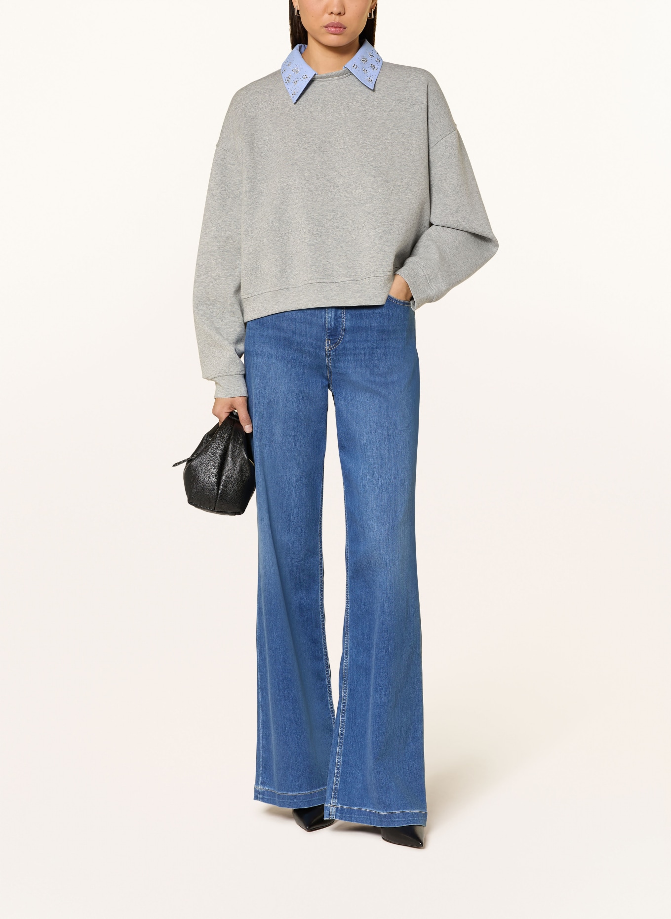 LIU JO Sweatshirt with detachable collar and gemstones: GRAY / LIGHT BLUE