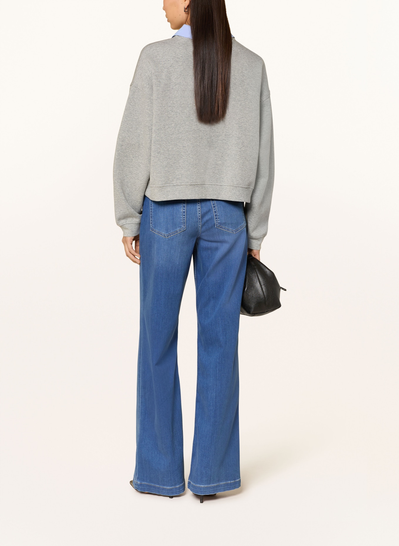 LIU JO Sweatshirt with detachable collar and gemstones: GRAY / LIGHT BLUE