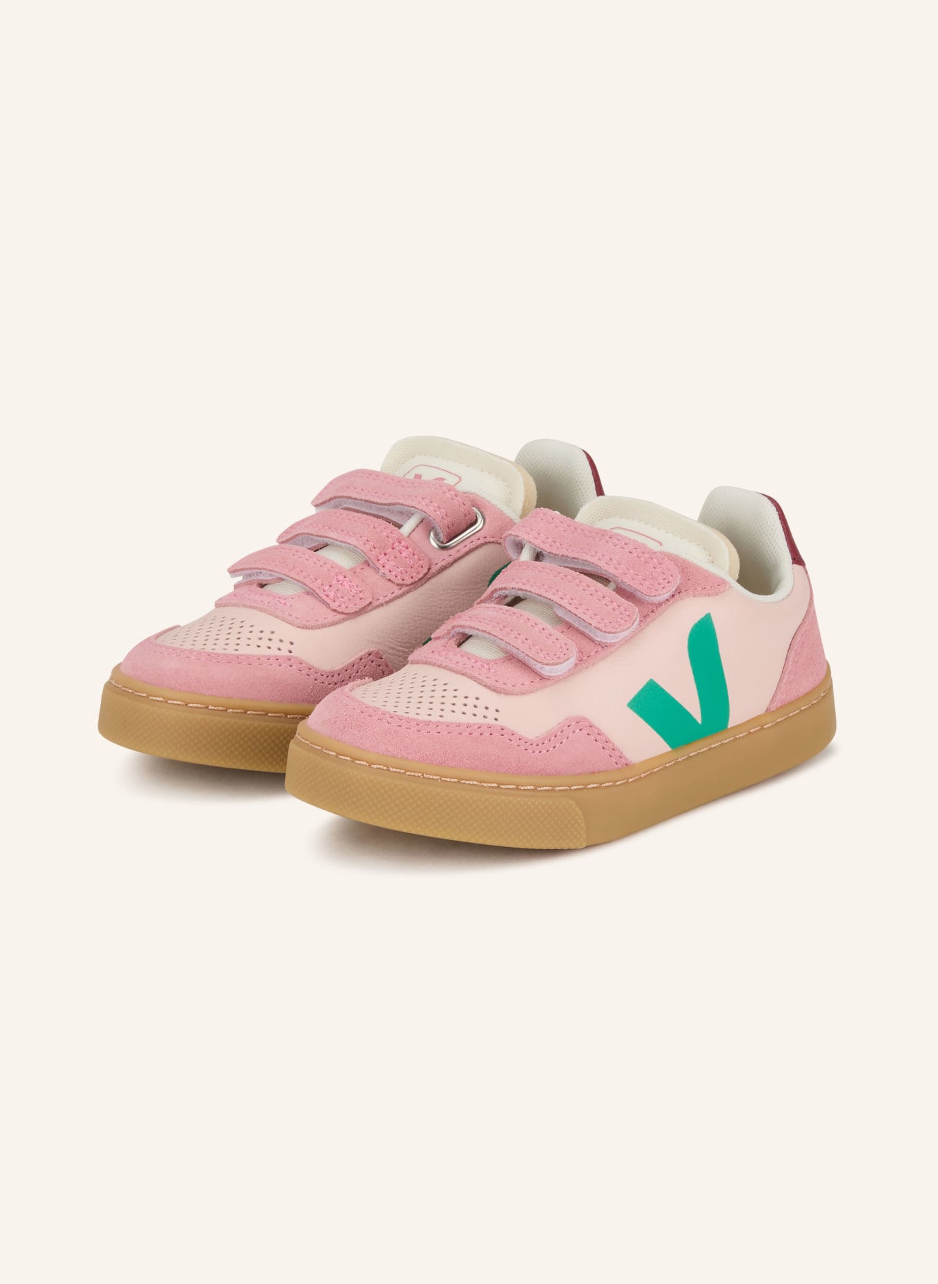 VEJA Sneaker V-90: RÓŻOWY / CIEMNOCZERWONY / ZIELONY