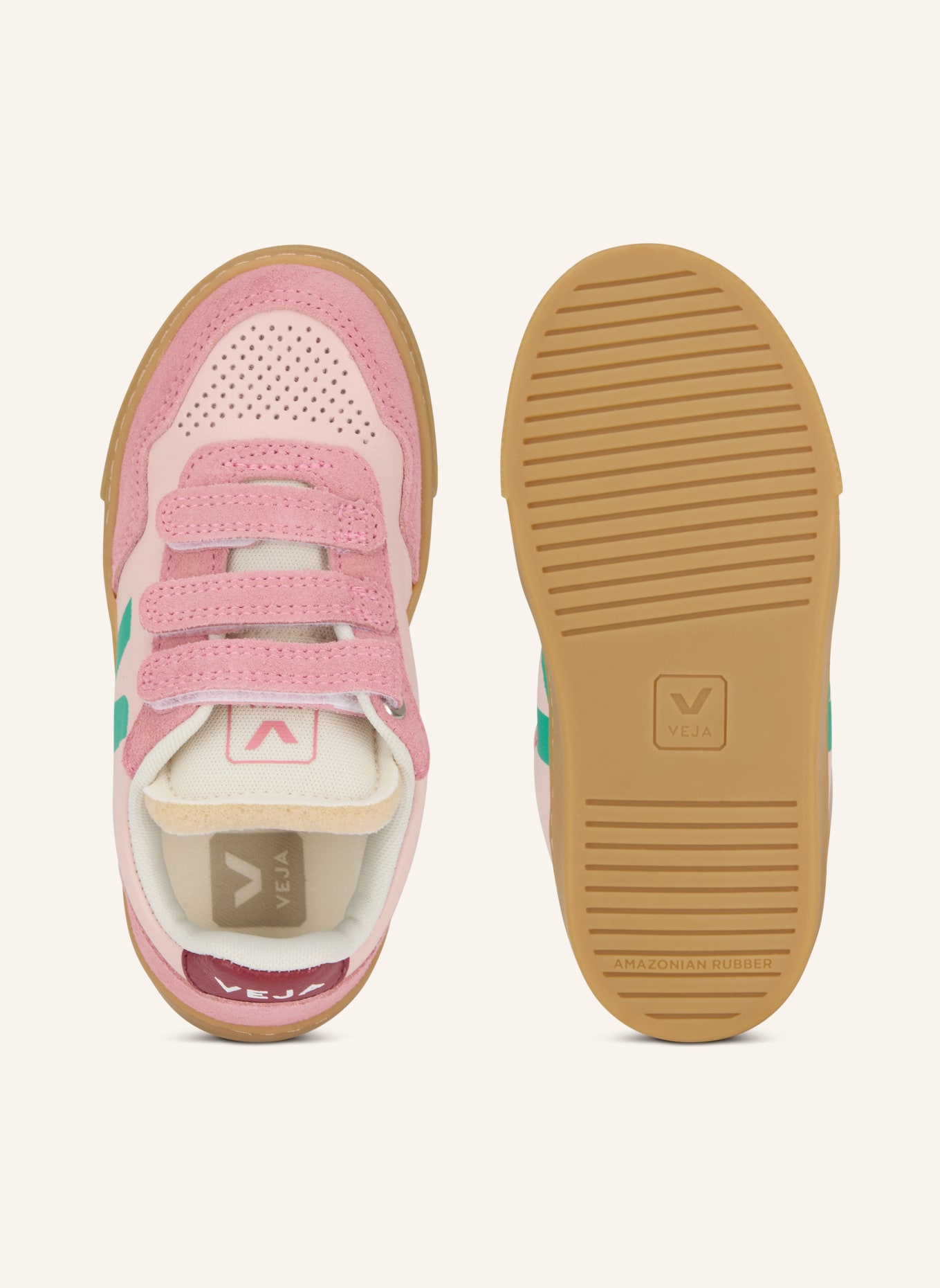 VEJA Sneaker V-90: RÓŻOWY / CIEMNOCZERWONY / ZIELONY