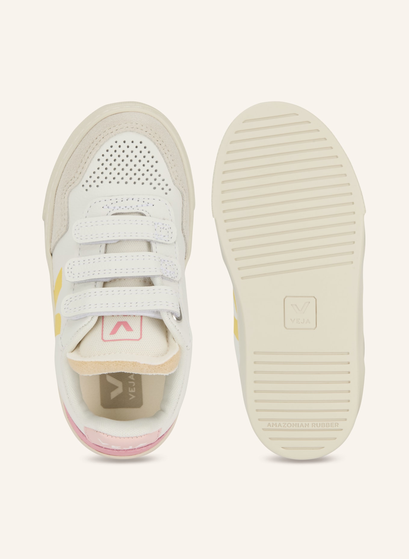 VEJA Sneaker V-90: BIAŁY / RÓŻOWY / JASNOCZARY