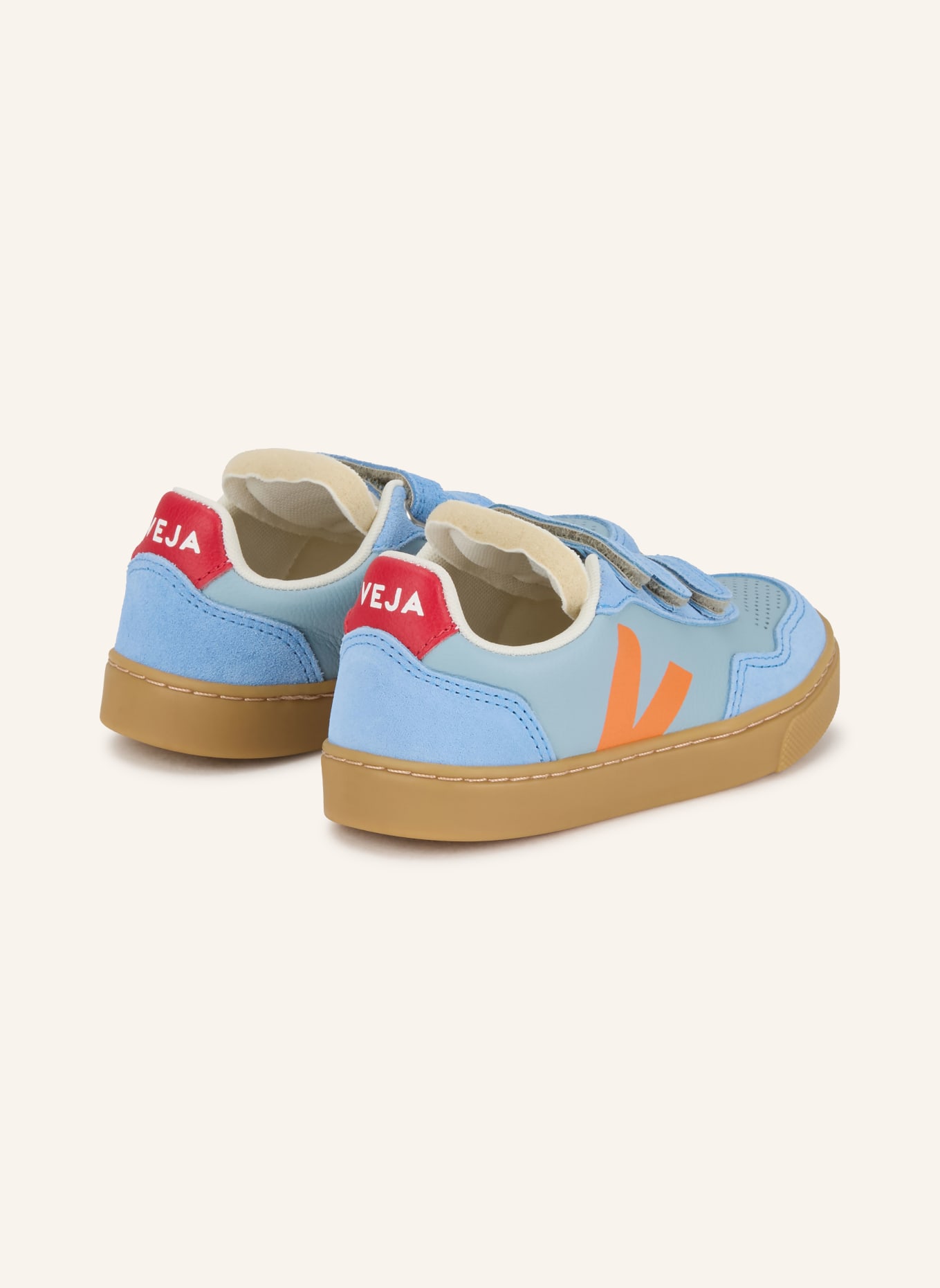 VEJA Sneaker V-90: HELLBLAU / ROT / ORANGE