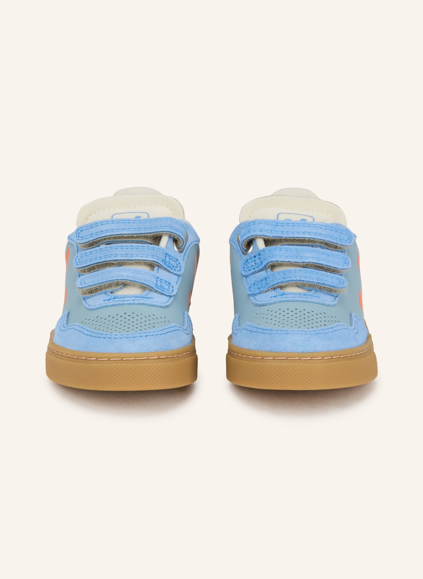 VEJA Sneaker V-90: HELLBLAU / ROT / ORANGE