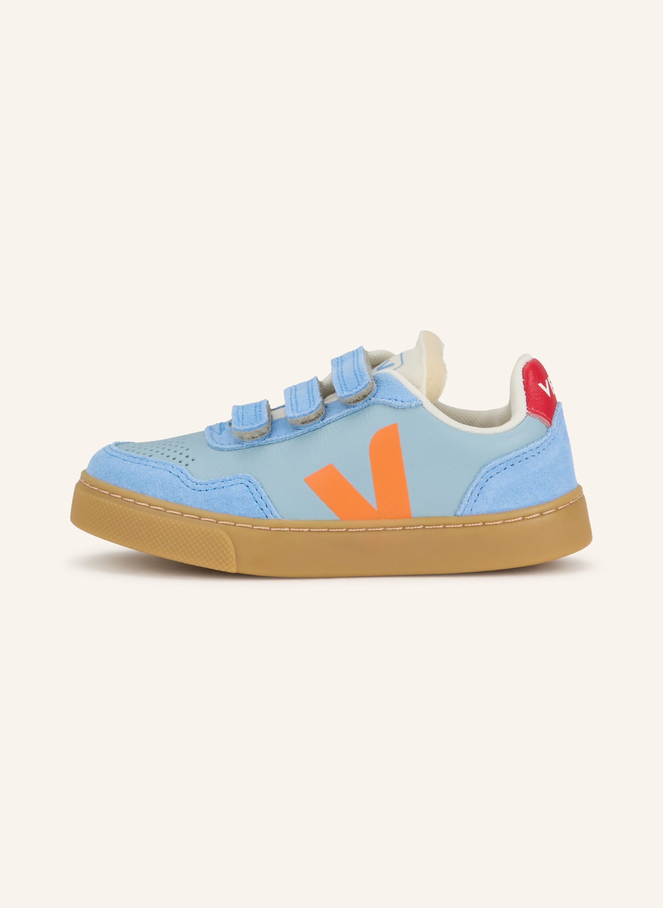 VEJA Sneaker V-90: HELLBLAU / ROT / ORANGE