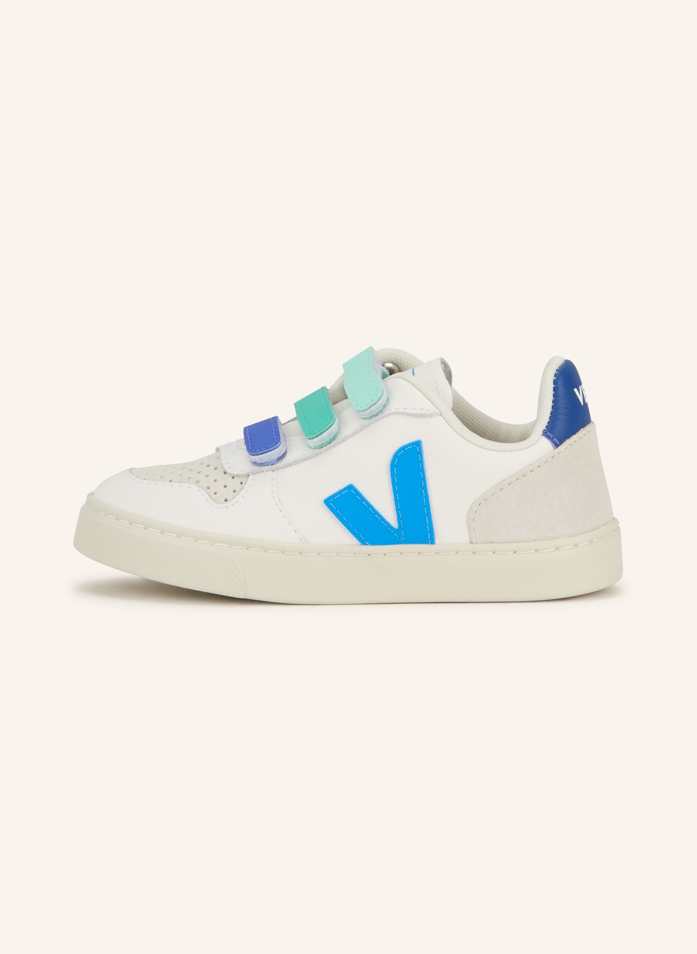 VEJA Sneaker V-10: WEISS / HELLGRAU / BLAU