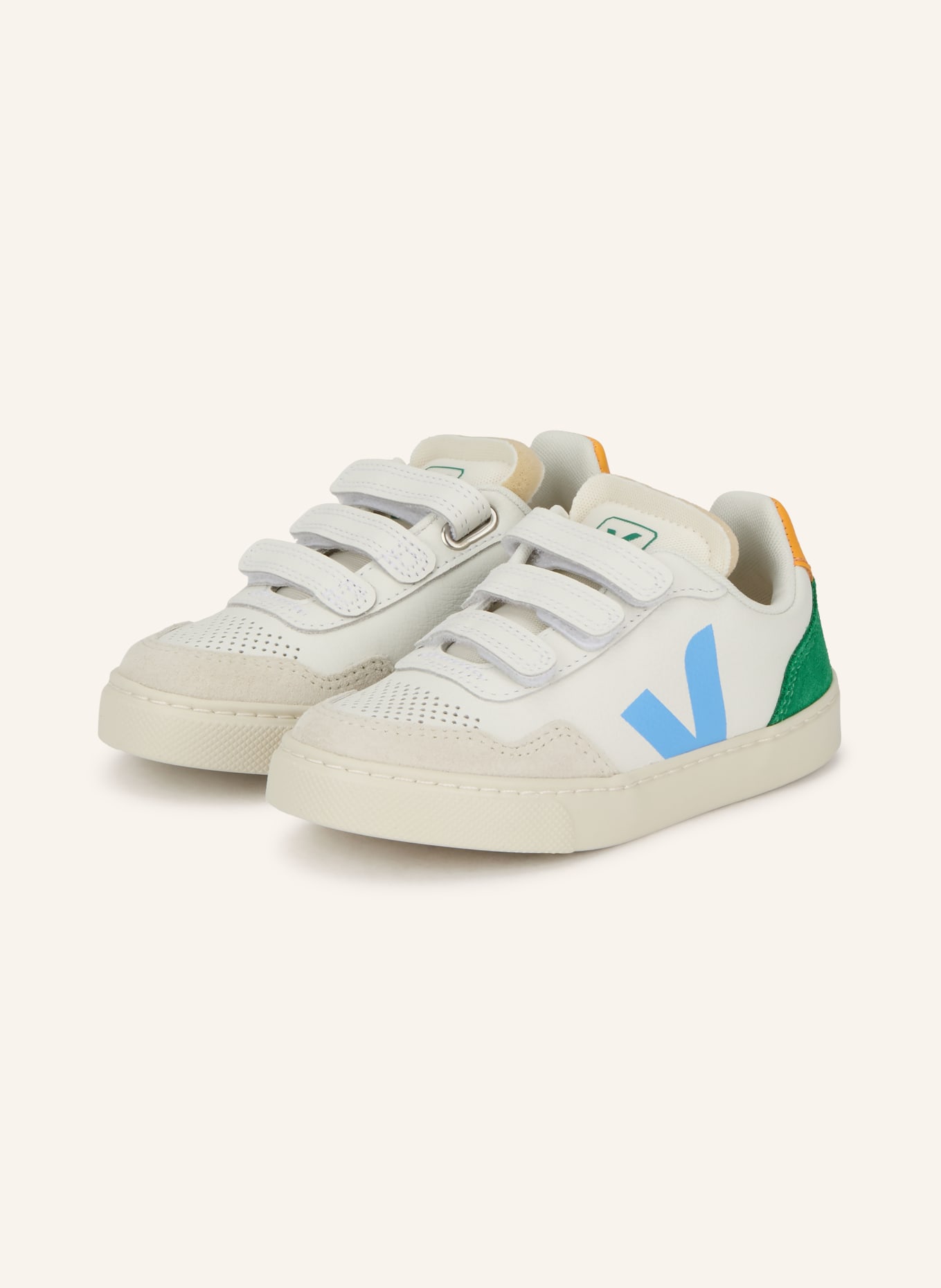 VEJA Sneaker V-90: WEISS / ORANGE / GRÜN