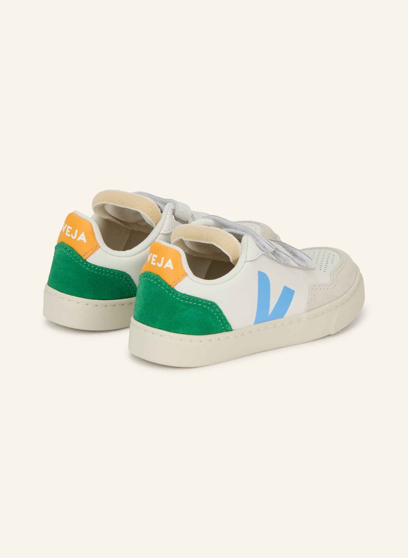 VEJA Sneaker V-90: WEISS / ORANGE / GRÜN