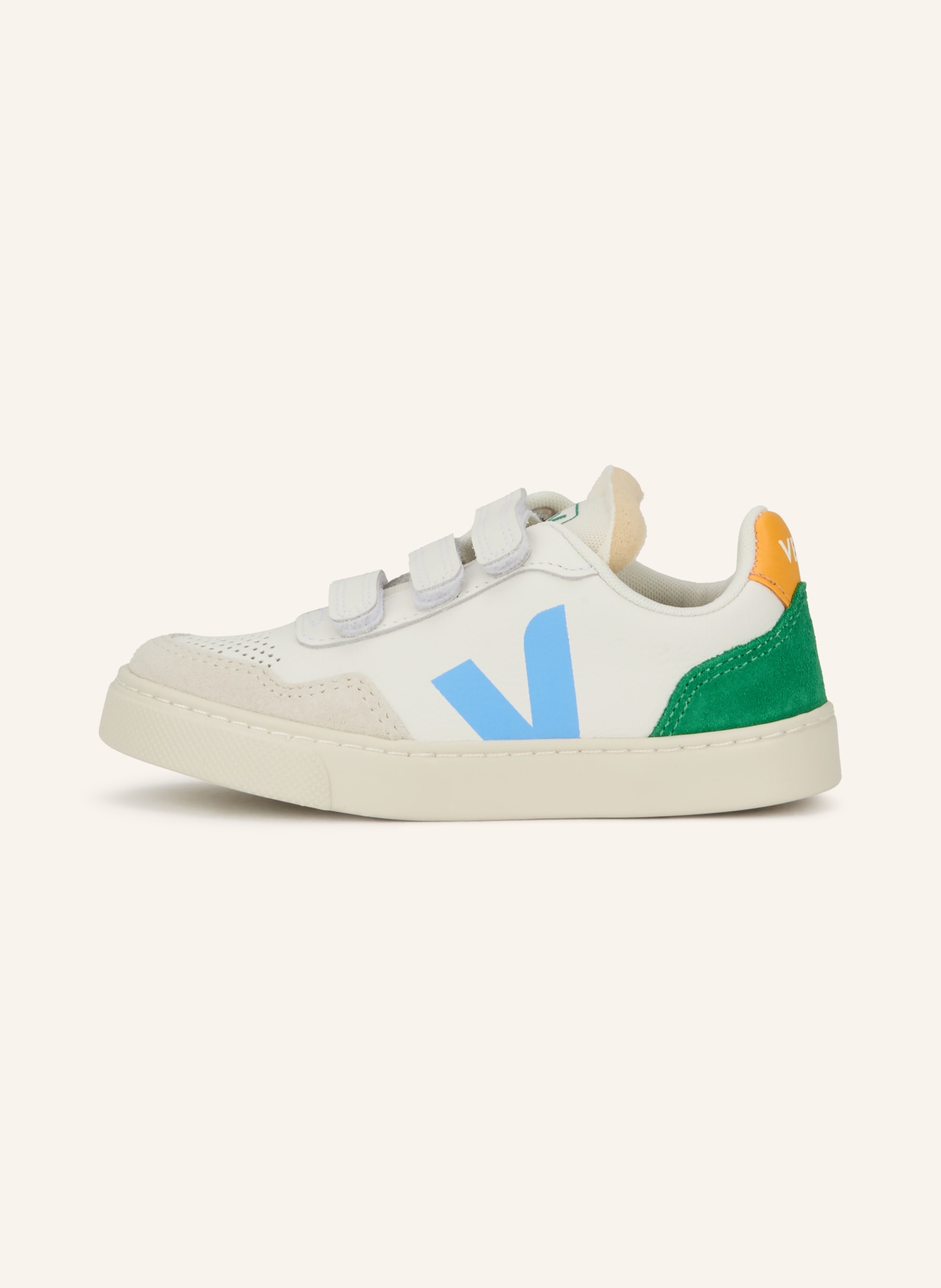 VEJA Sneaker V-90: WEISS / ORANGE / GRÜN