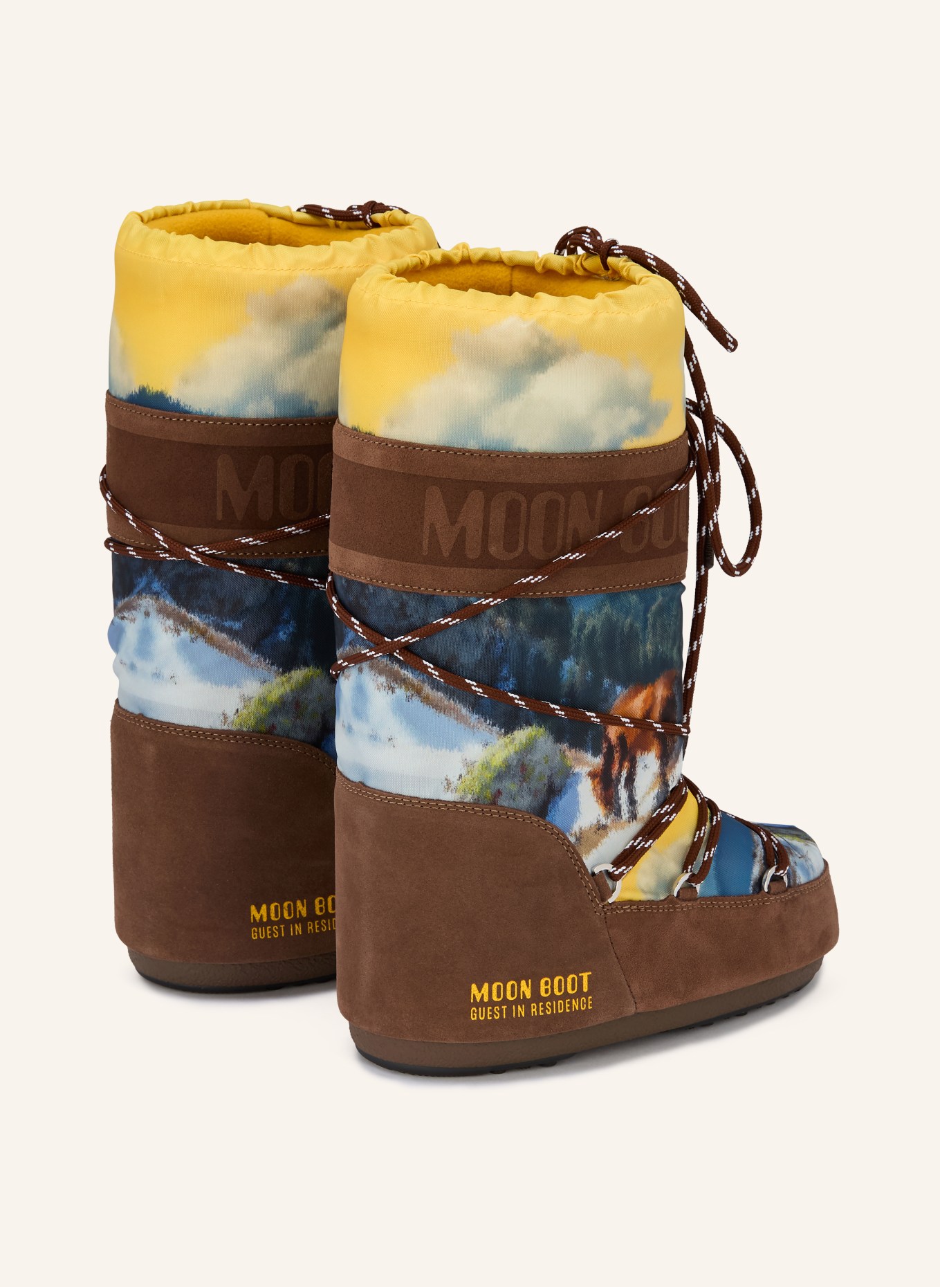 MOON BOOT Moon Boot ICON HIGH POSTCARD: DUNKELBRAUN / GELB / BLAU