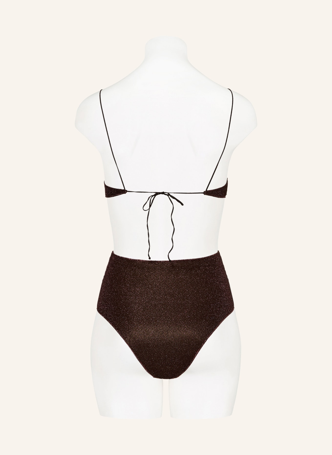 Oséree Trojúhelníkové bikiny LUMIERE s třpytivou nití: TMAVĚ HNĚDÁ / BARVA RŮŽOVÉHO ZLATA