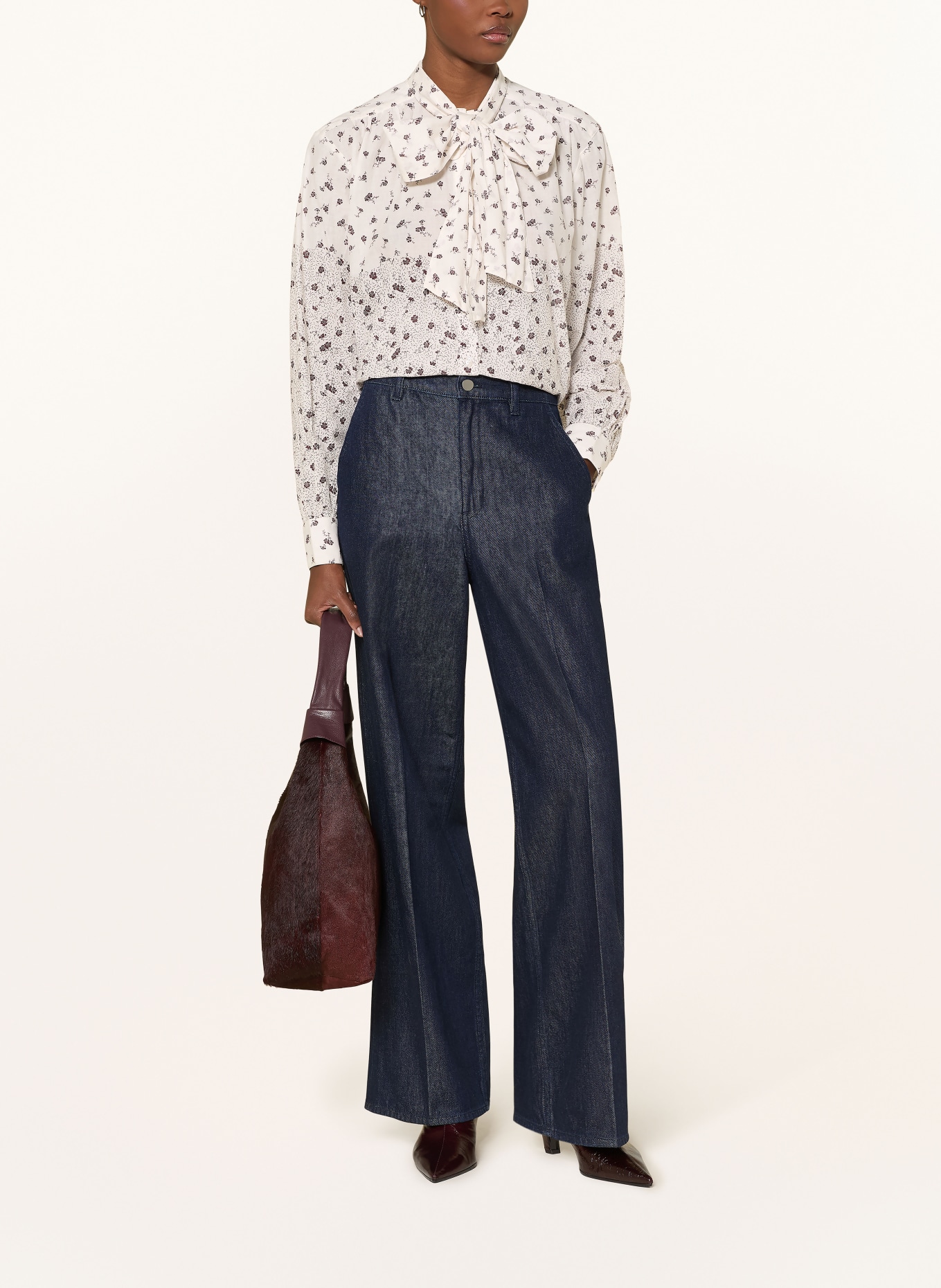 Part Two Bluse JANINAPW mit abnehmbarer Schluppe: WEISS / DUNKELBRAUN