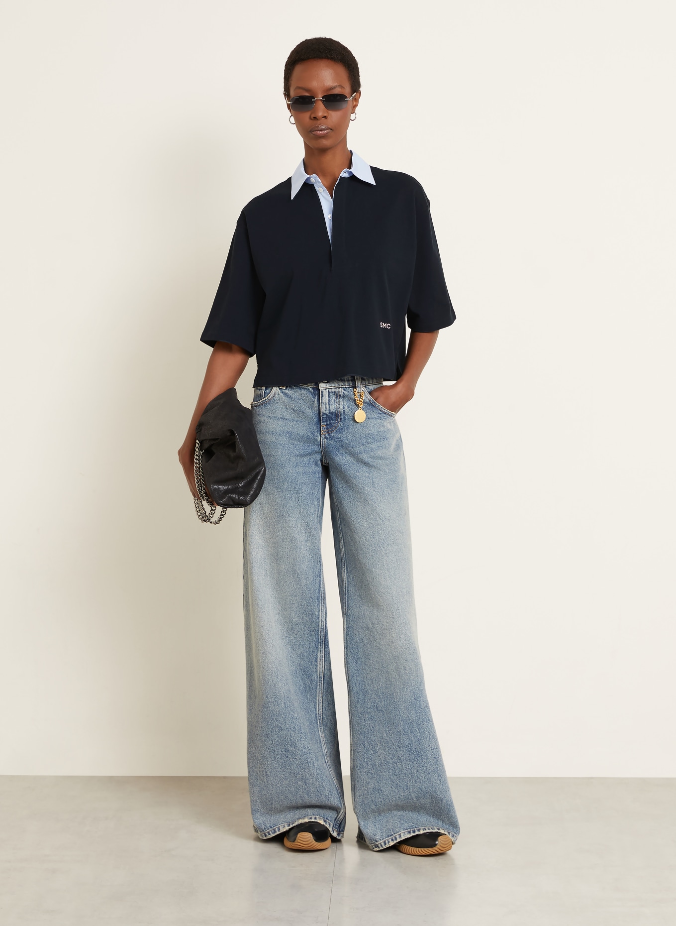 STELLA McCARTNEY Piqué polokošile: TMAVĚ MODRÁ / TMAVĚ MODRÁ