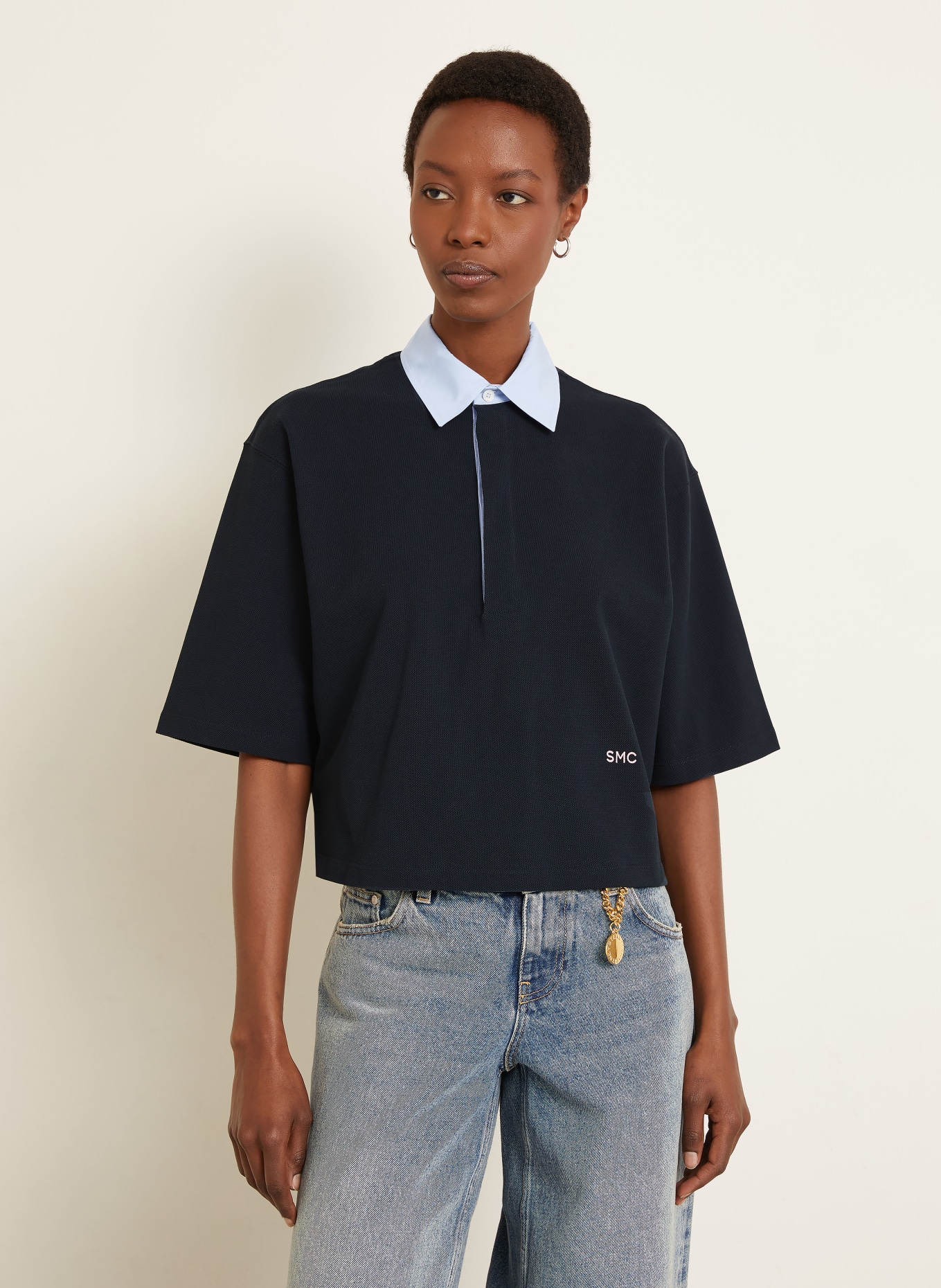 STELLA McCARTNEY Piqué polokošile: TMAVĚ MODRÁ / TMAVĚ MODRÁ