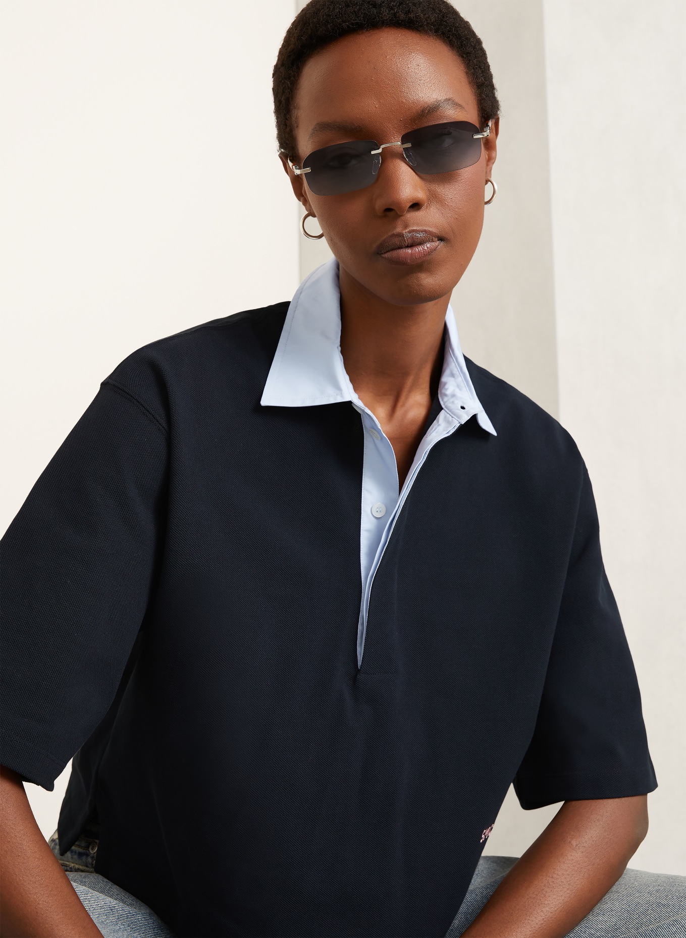 STELLA McCARTNEY Piqué polokošile: TMAVĚ MODRÁ / TMAVĚ MODRÁ