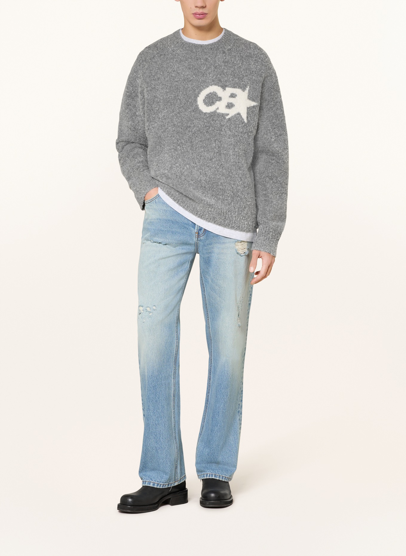 COLE BUXTON CB STAR sweater: GRAY / WHITE