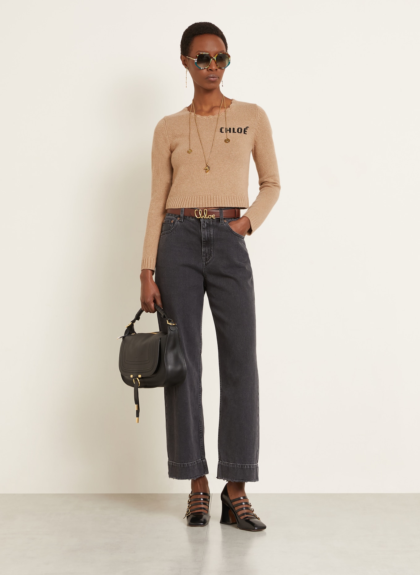 Chloé Pullover: HELLBRAUN / SCHWARZ