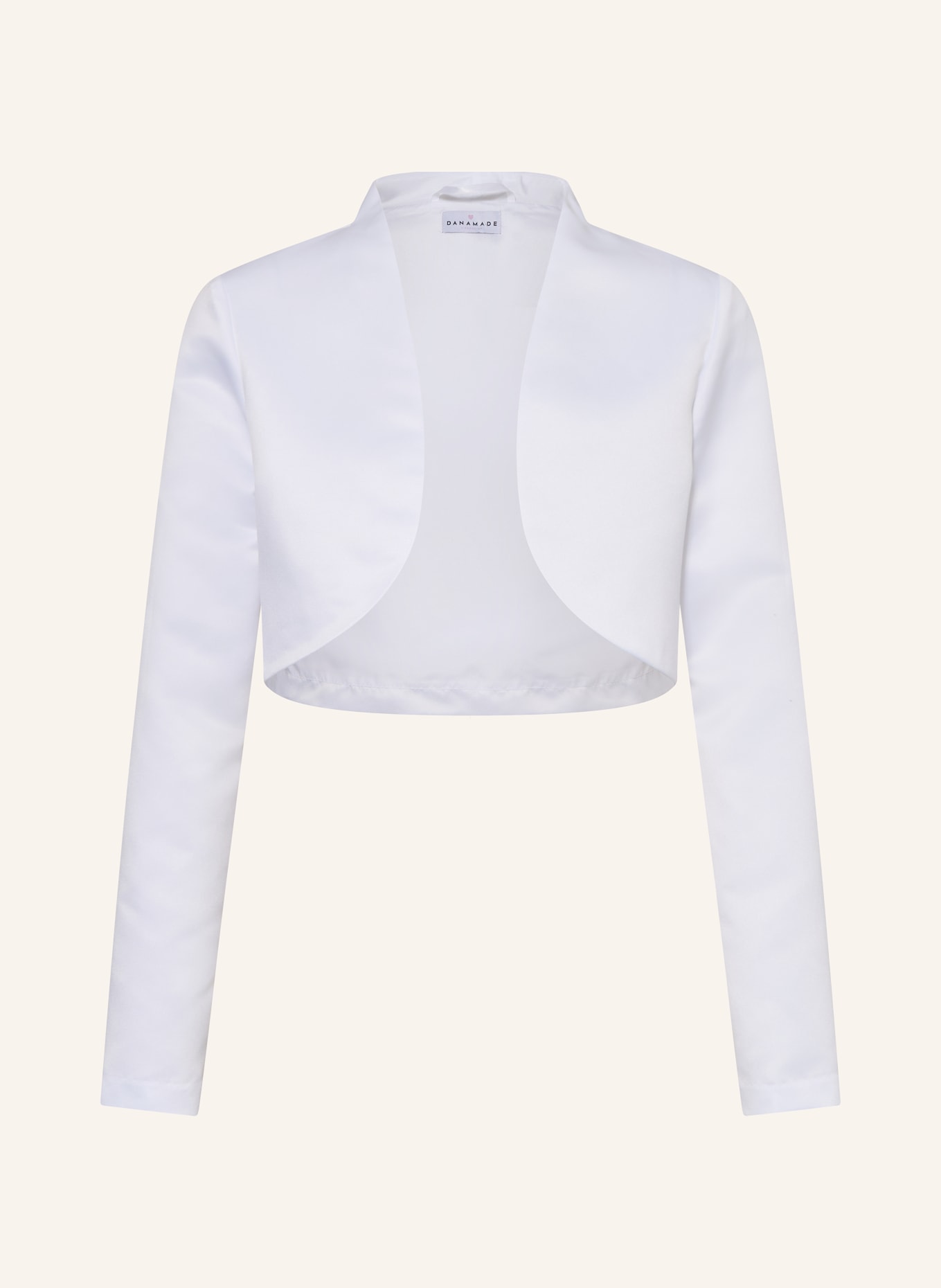 DANAMADE Bolero DALANI ze saténu: BÍLÁ