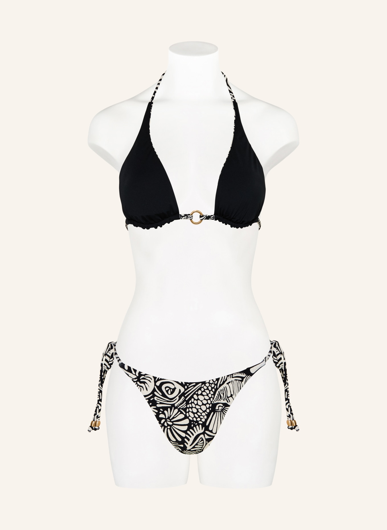 SEAFOLLY SHELLS reversible triangle bikini top: BLACK / CREAM