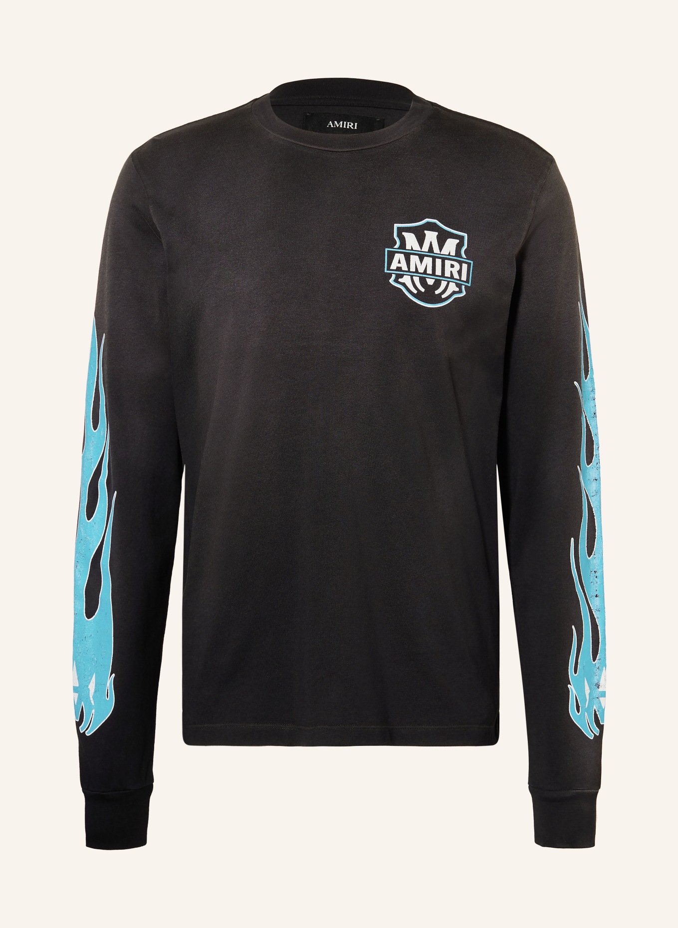 AMIRI Koszulka z długim rękawem: CZARNY / JASKRAWY NIEBIESKI