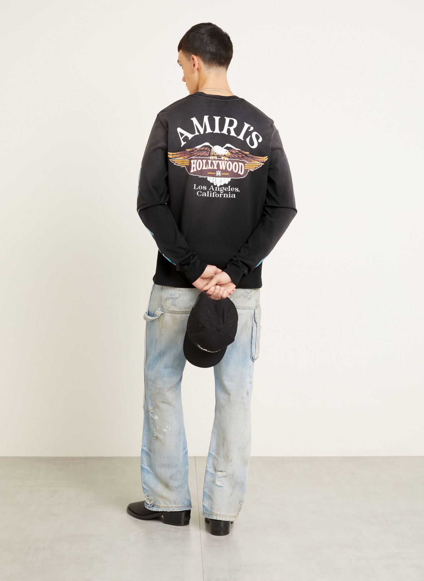 AMIRI Koszulka z długim rękawem: CZARNY / JASKRAWY NIEBIESKI