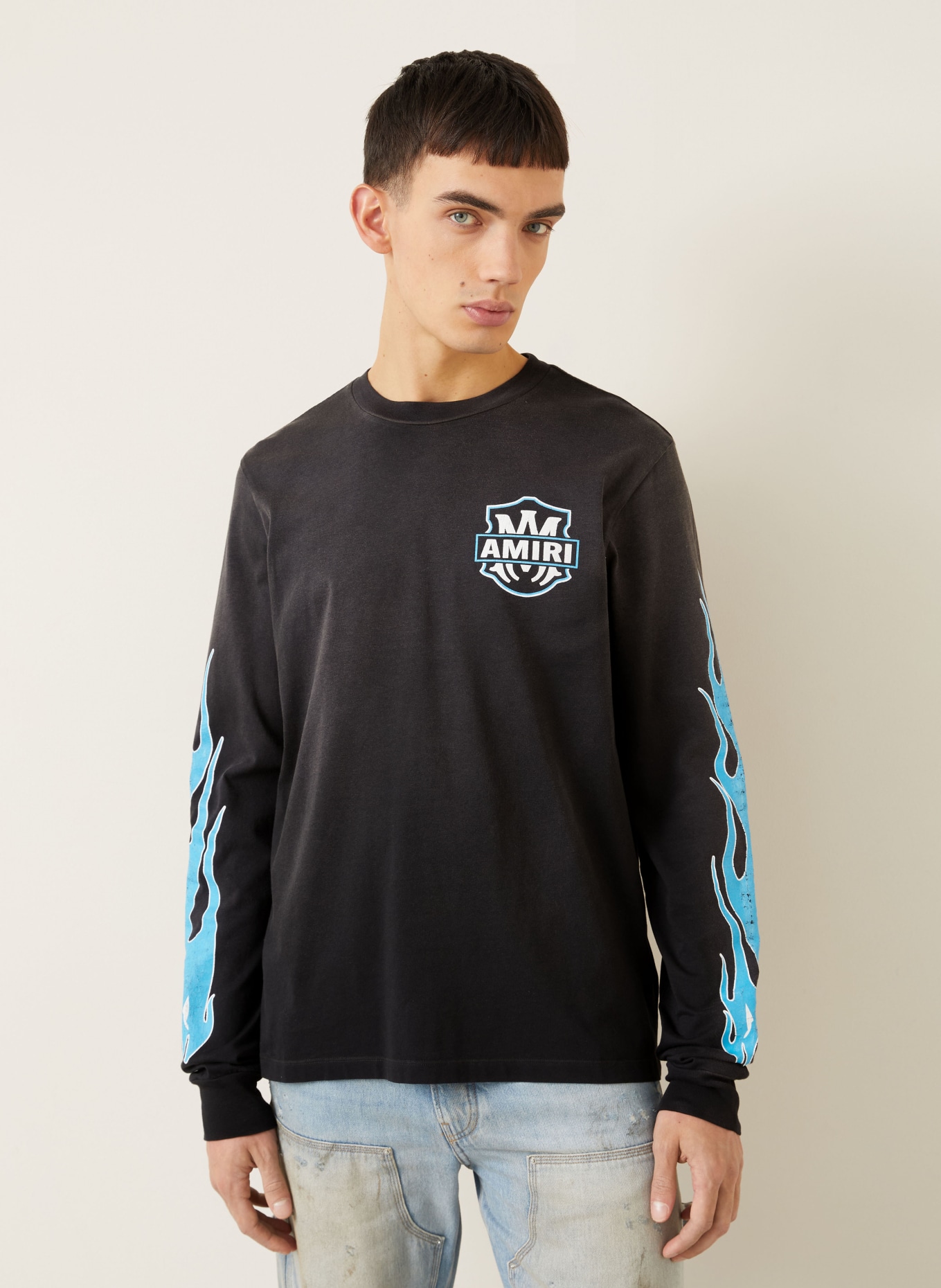 AMIRI Koszulka z długim rękawem: CZARNY / JASKRAWY NIEBIESKI