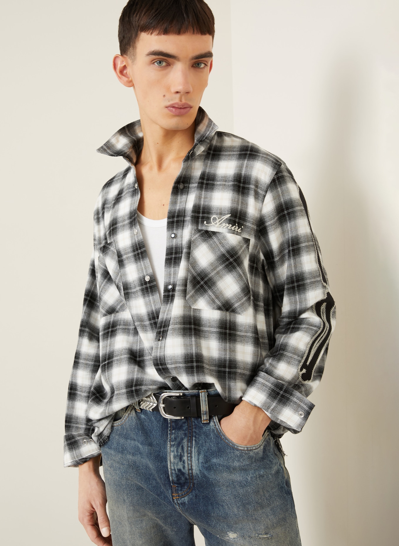 AMIRI Flanelowa koszula: CZARNY / BEŻOWY / BIAŁY