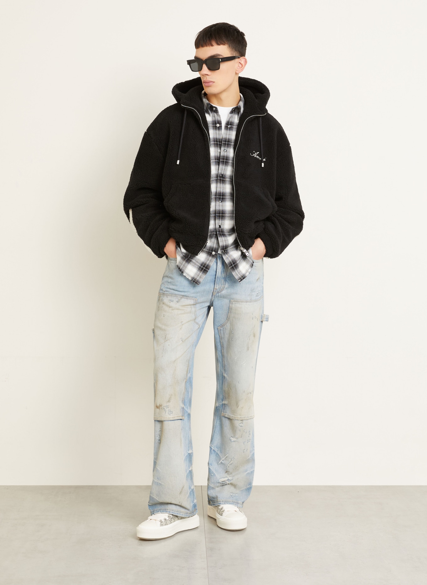 AMIRI Teddyfell-Jacke BONES: SCHWARZ