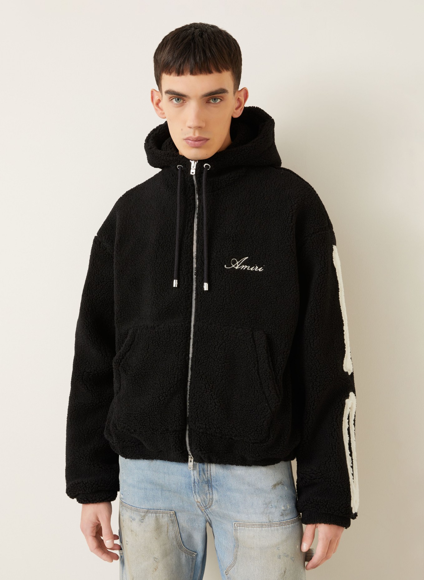 AMIRI Teddyfell-Jacke BONES: SCHWARZ