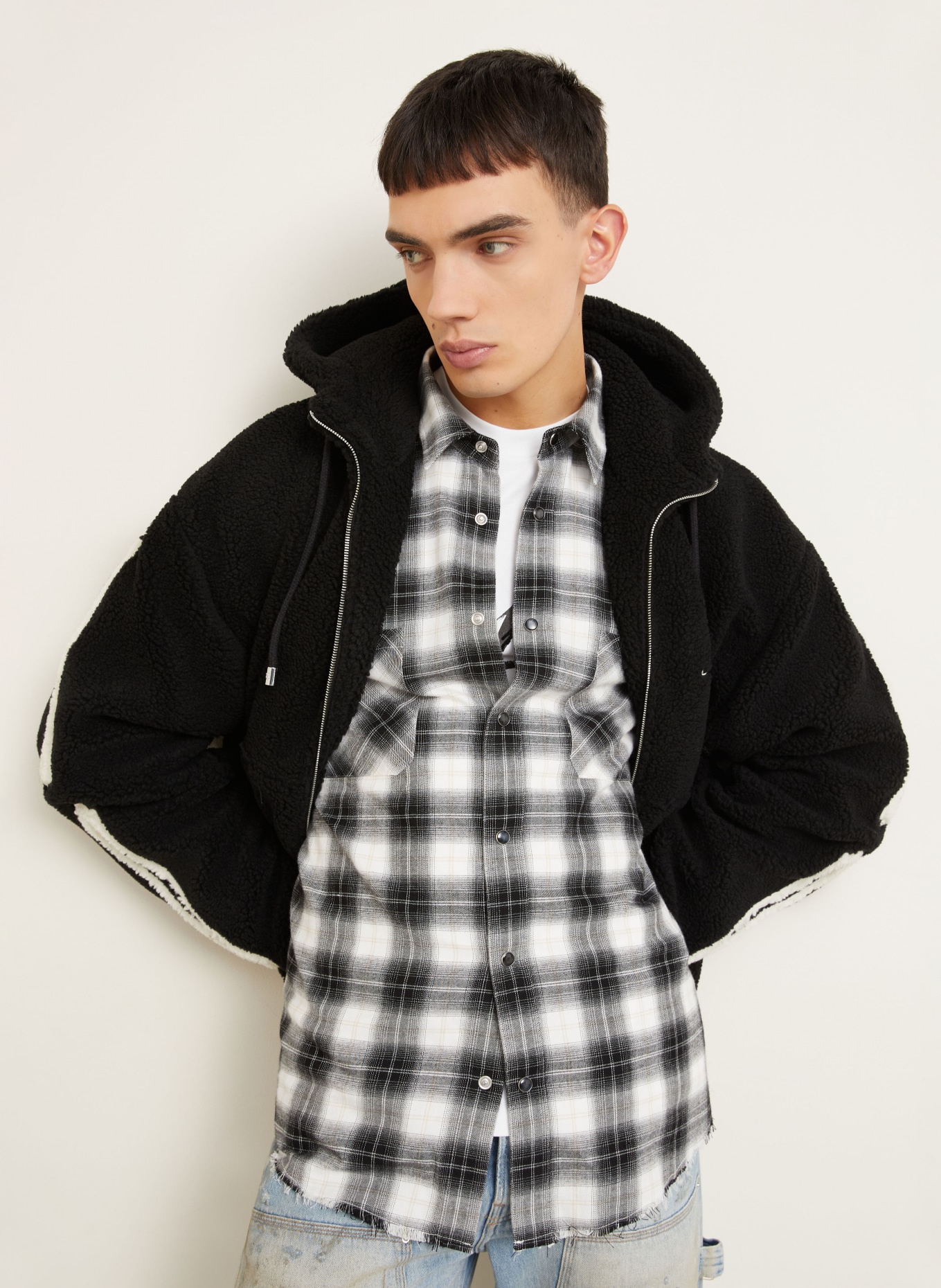 AMIRI Teddyfell-Jacke BONES: SCHWARZ