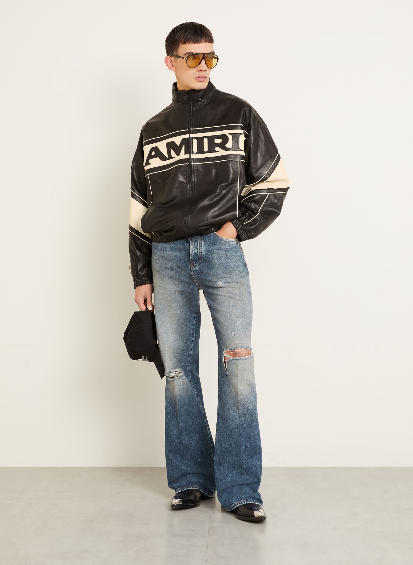 AMIRI leather jacket: BLACK / WHITE
