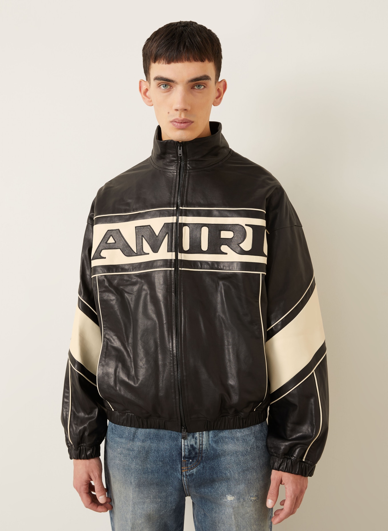 AMIRI leather jacket: BLACK / WHITE