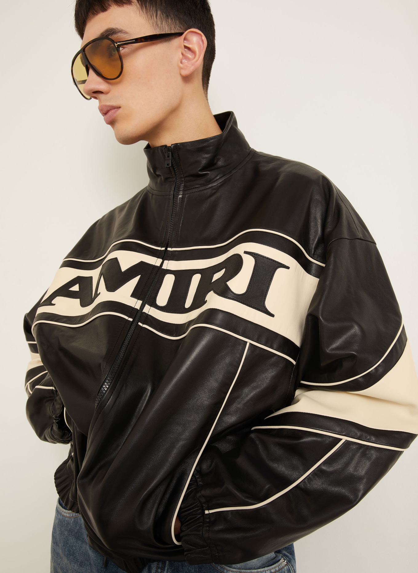 AMIRI leather jacket: BLACK / WHITE