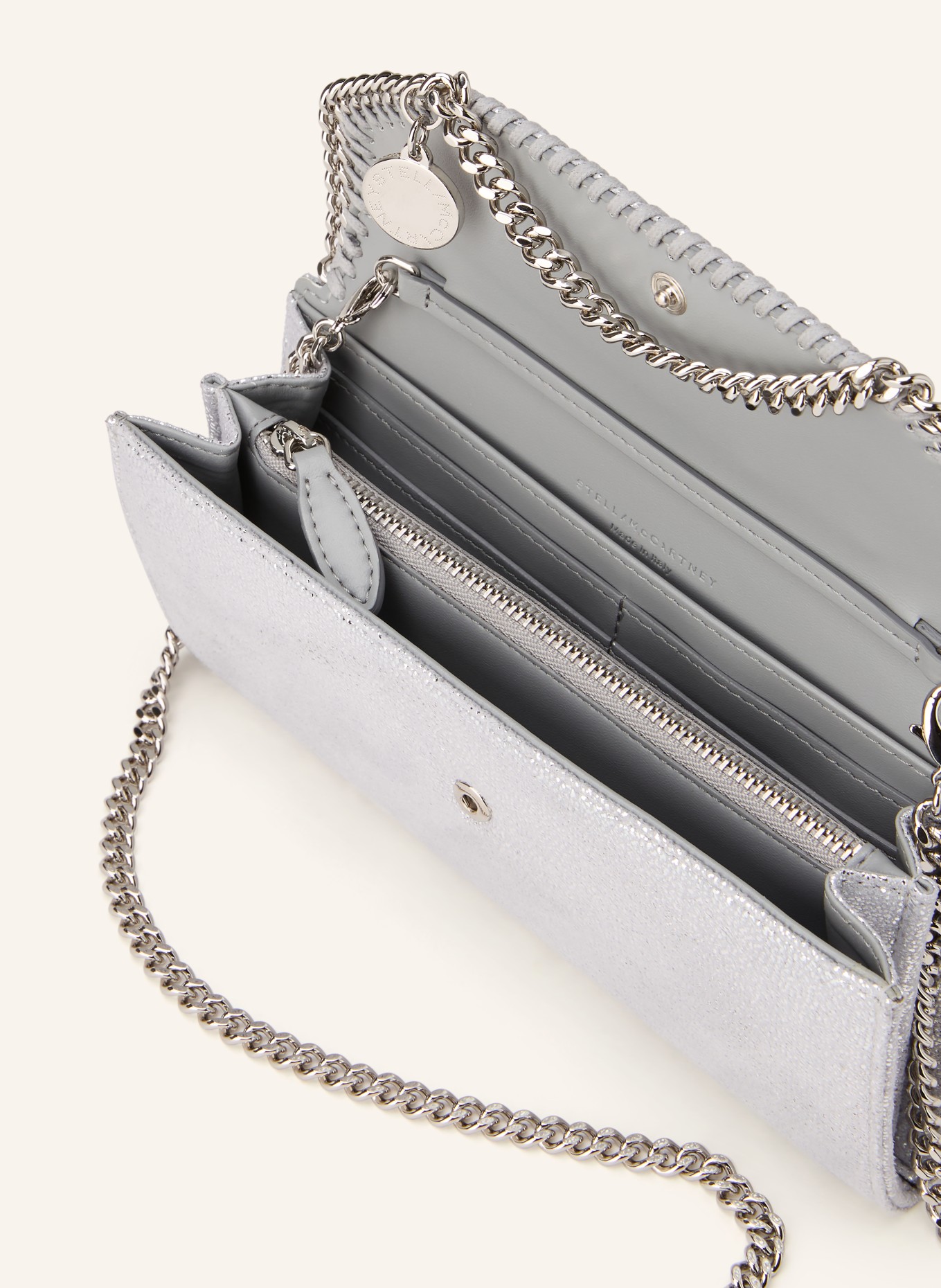 STELLA McCARTNEY Clutch FALABELLA: HELLGRAU / SILBER
