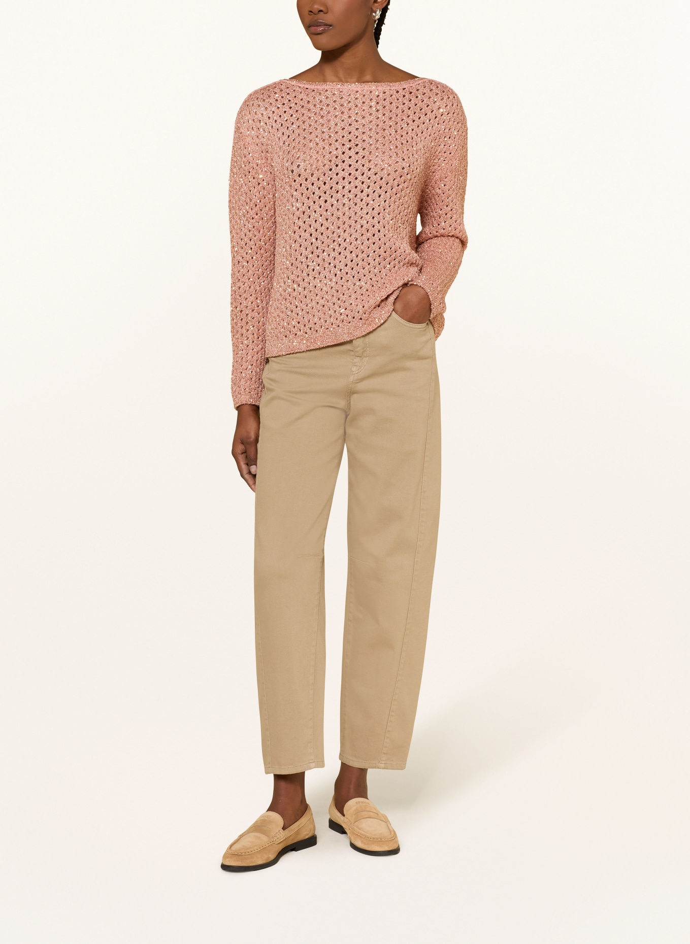 MARC CAIN Pullover mit Pailletten: 217 peach beige