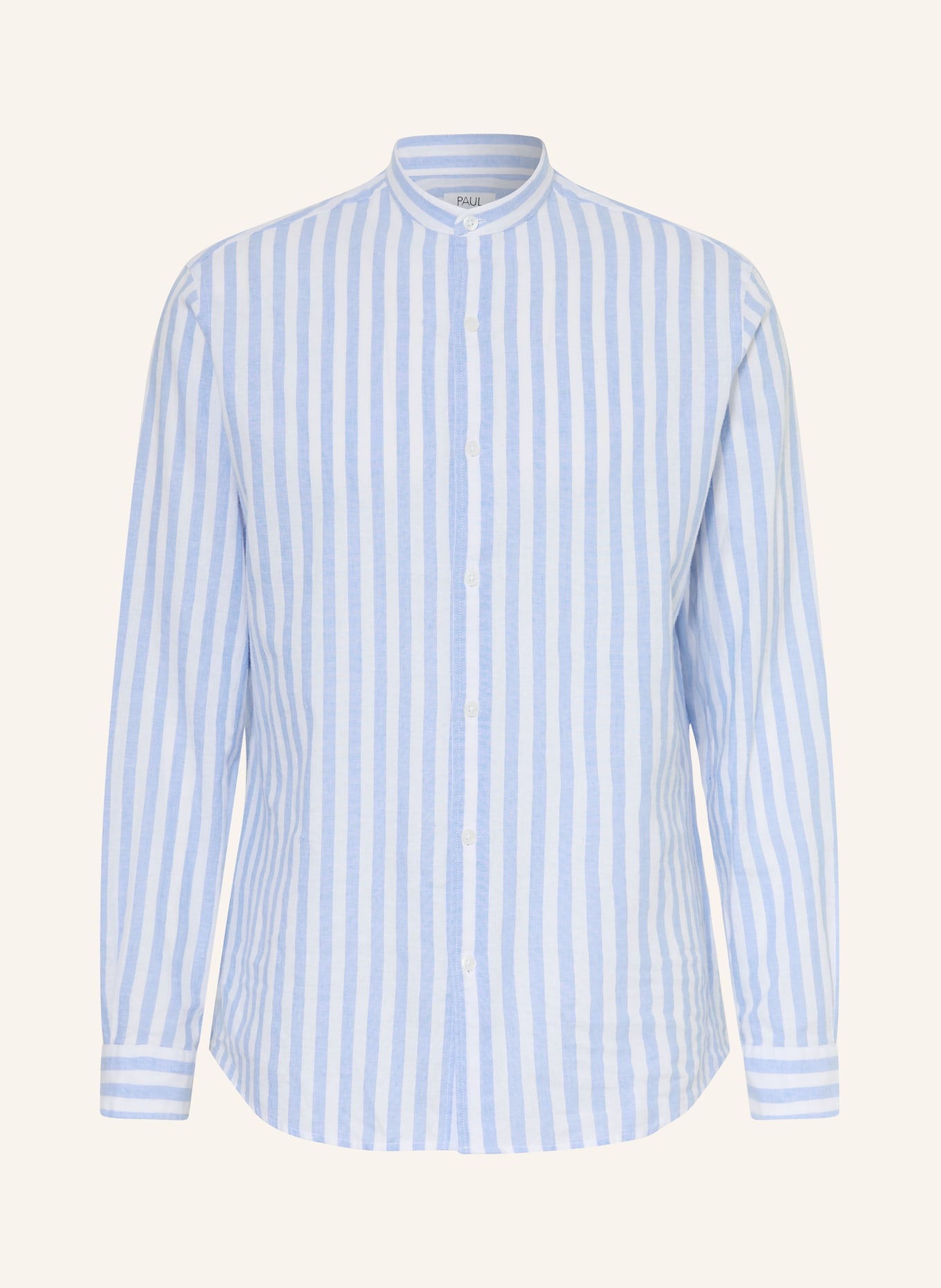 PAUL Comfort fit shirt with linen and stand-up collar: WHITE / LIGHT BLUE