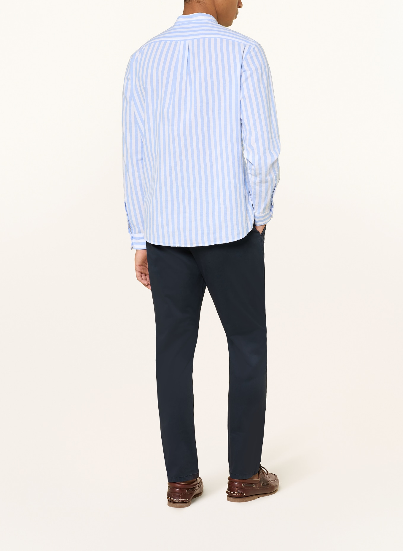 PAUL Comfort fit shirt with linen and stand-up collar: WHITE / LIGHT BLUE