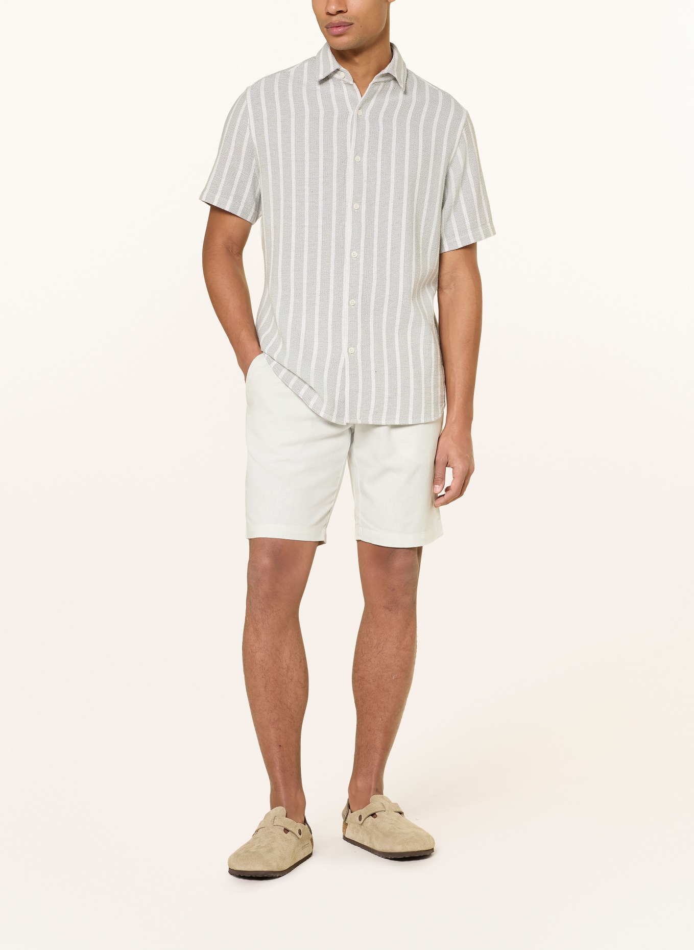 PAUL Kurzarm-Hemd Comfort Fit: HELLGRÜN / WEISS