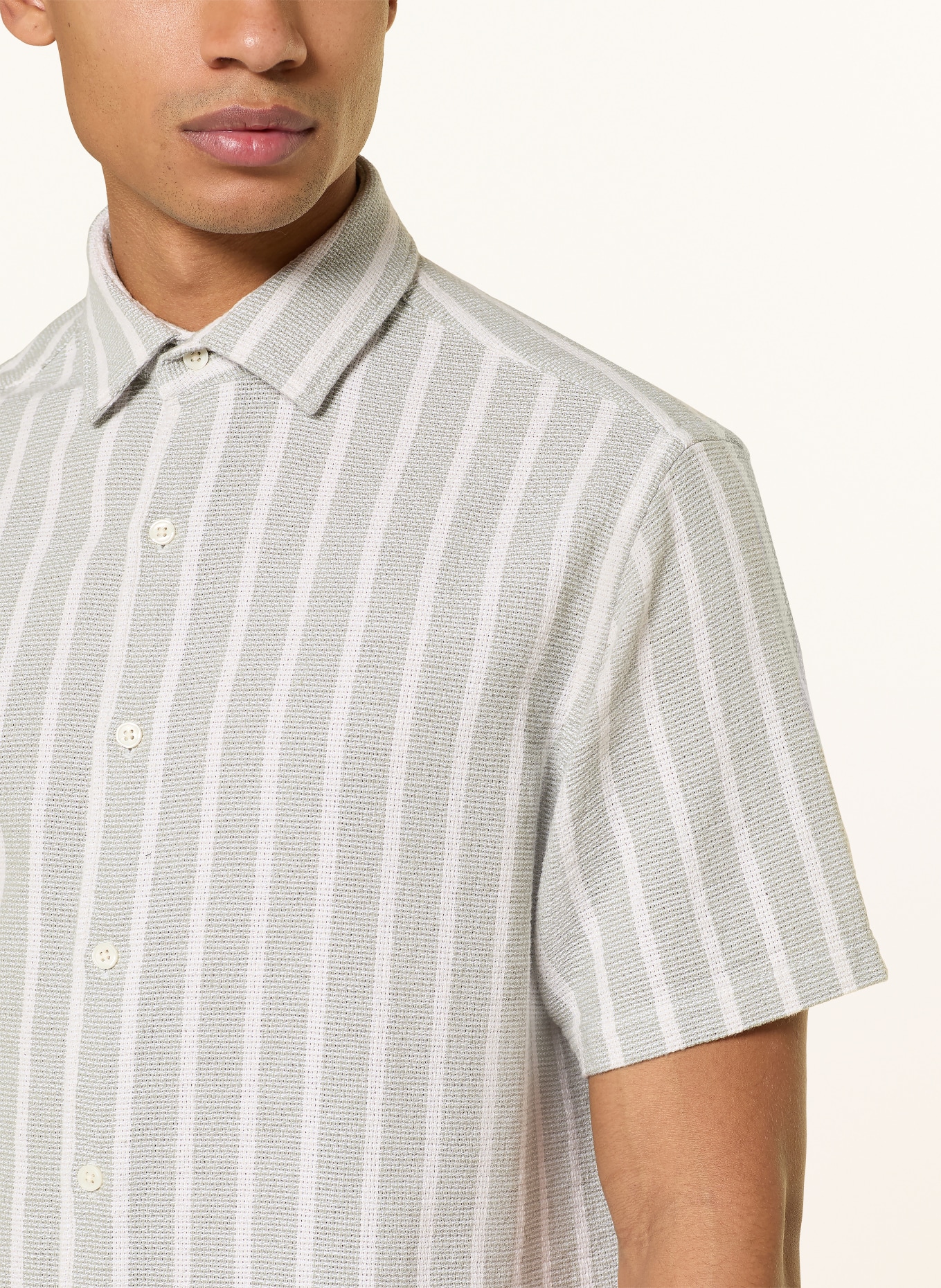 PAUL Kurzarm-Hemd Comfort Fit: HELLGRÜN / WEISS