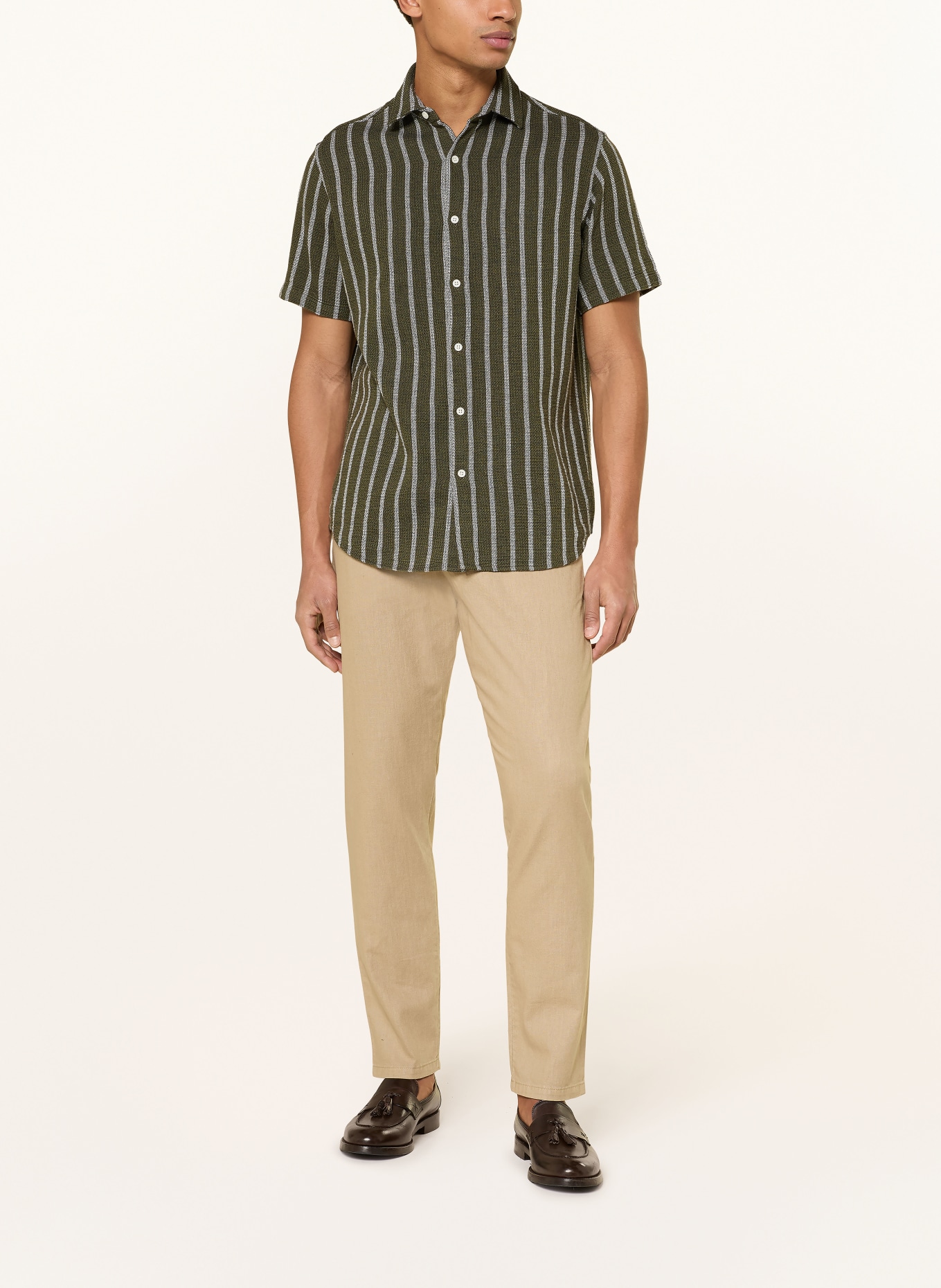 PAUL Kurzarm-Hemd Comfort Fit: DUNKELGRÜN / WEISS