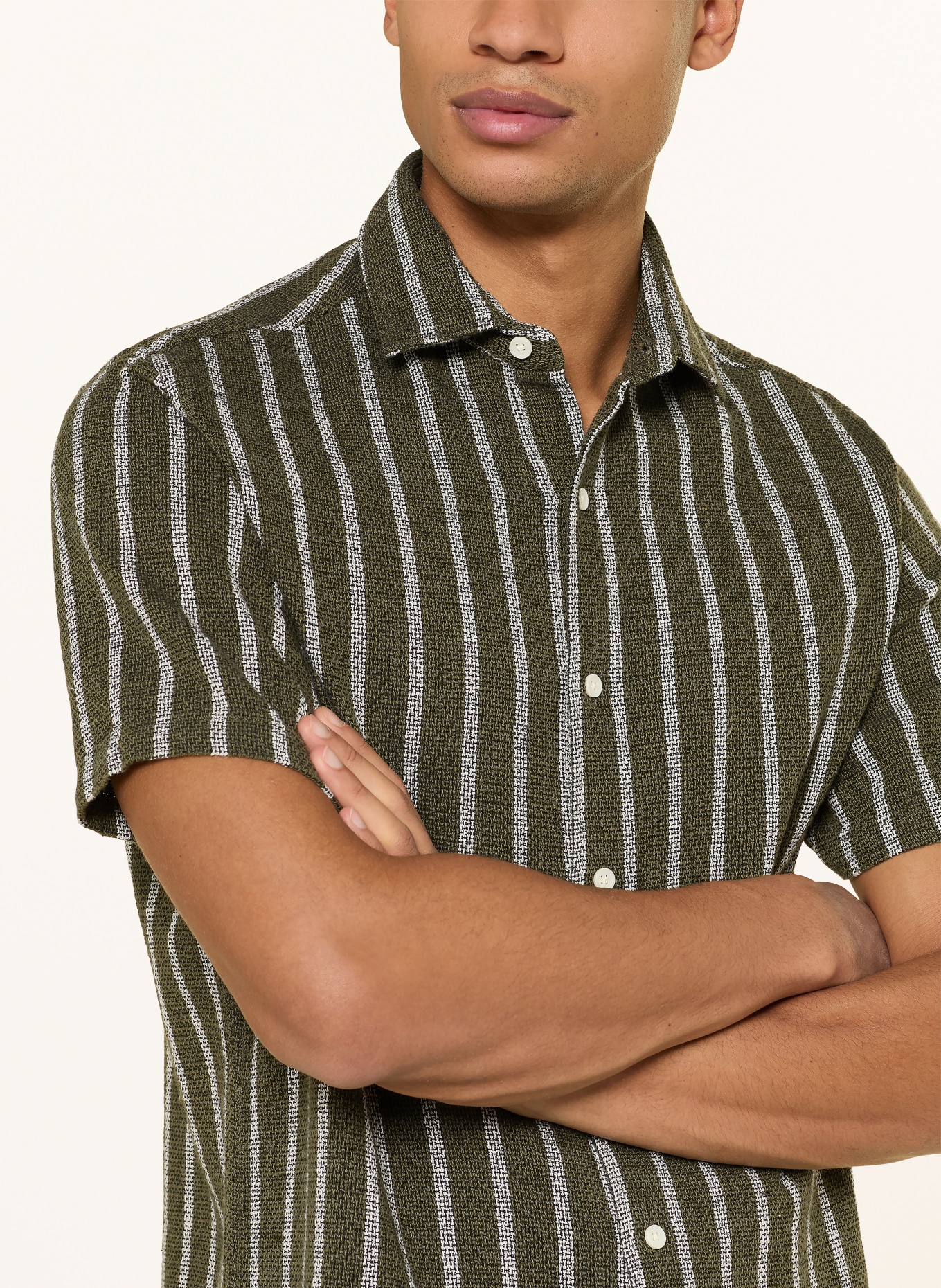 PAUL Kurzarm-Hemd Comfort Fit: DUNKELGRÜN / WEISS