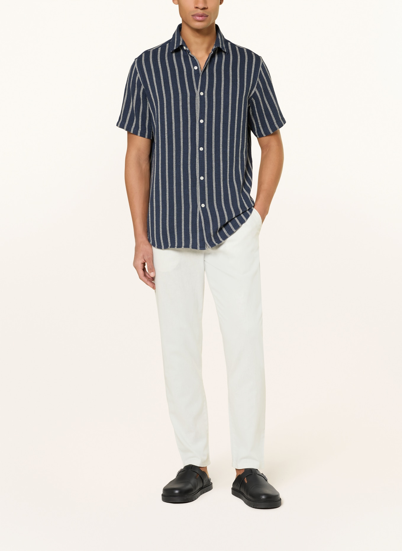 PAUL Kurzarm-Hemd Comfort Fit: DUNKELBLAU / WEISS