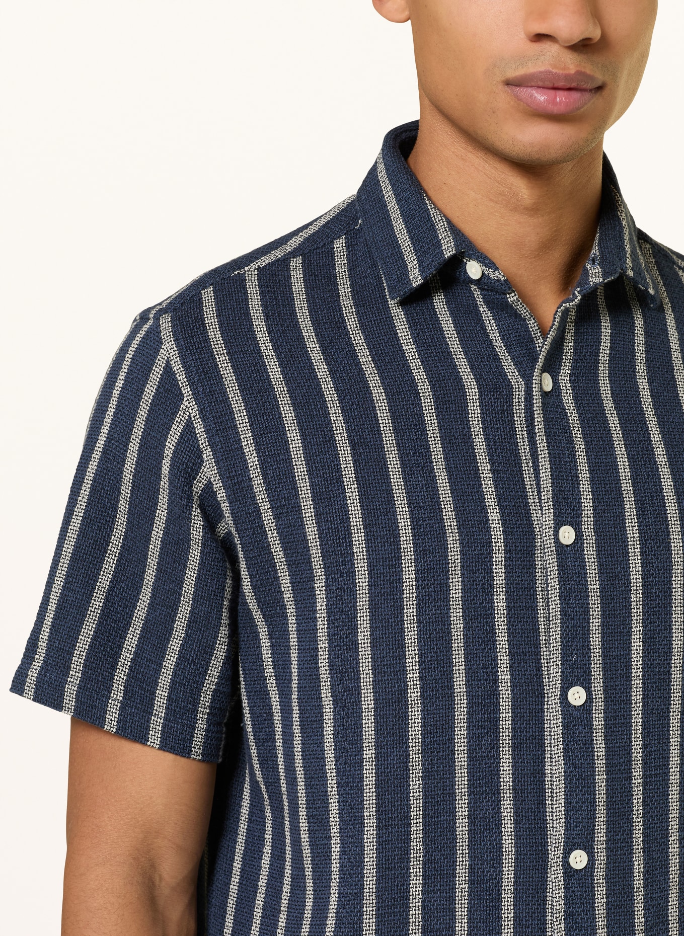 PAUL Kurzarm-Hemd Comfort Fit: DUNKELBLAU / WEISS